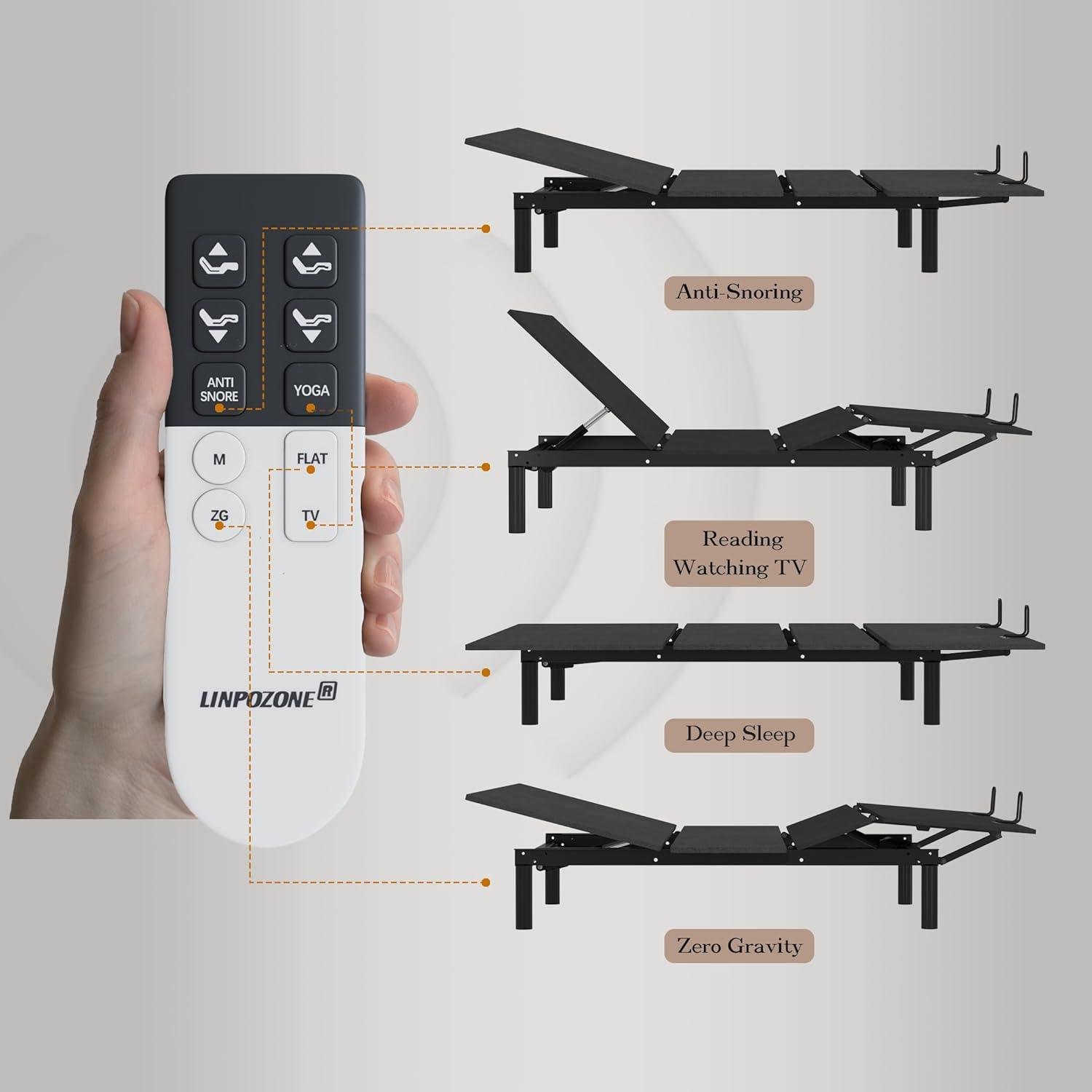 Black King Split Adjustable Metal Bed Frame with Wireless Remote