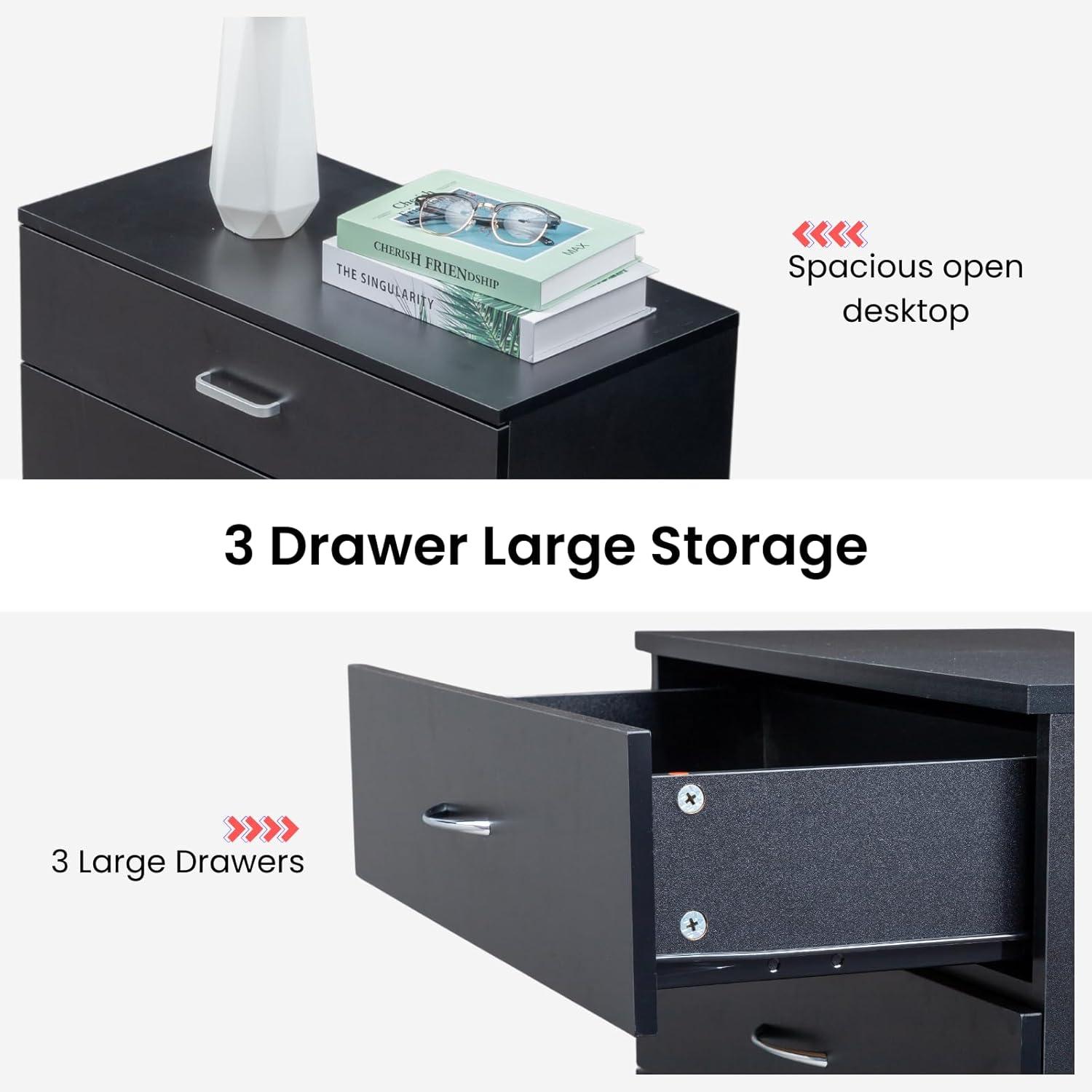 XIAOTAO 3-Drawer Dresser, Small Nightstand Modern Storage Chest of Drawer Wooden Side Table End Table for Bedroom, Living Room, Reception Room (White)