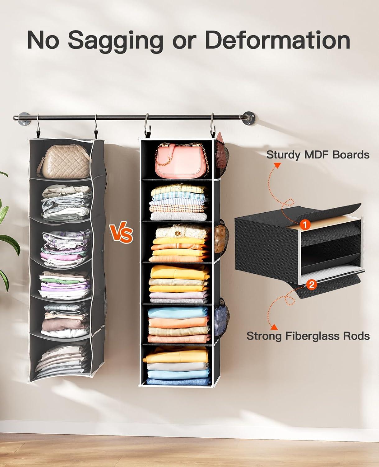Rebrilliant Hanging Closet Organizer 6-Shelf with 3 Removable Drawers & Side Pockets