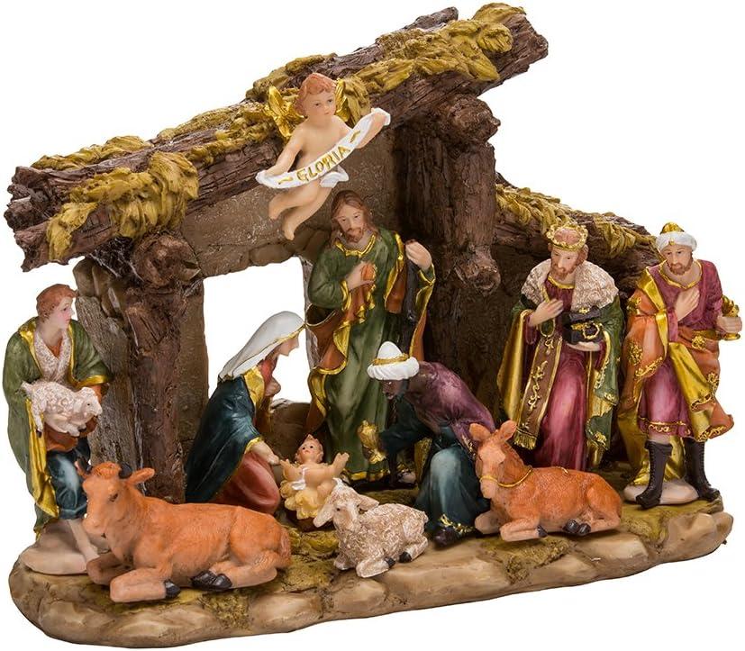 Kurt Adler 11-Piece Resin Nativity Set with Stable