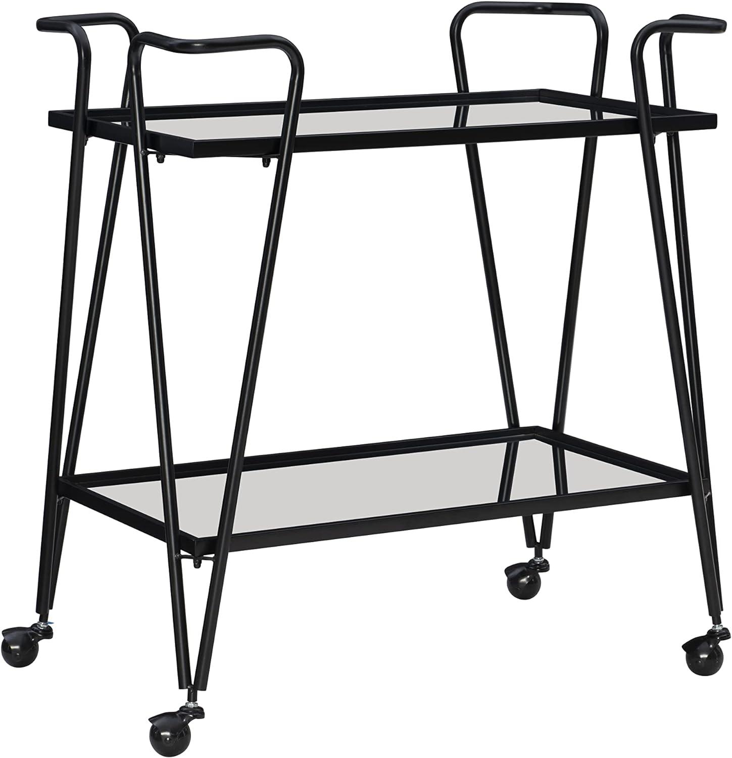 Lawsonia Sleek Black Iron & Mirrored 2-Tier Mobile Bar Cart