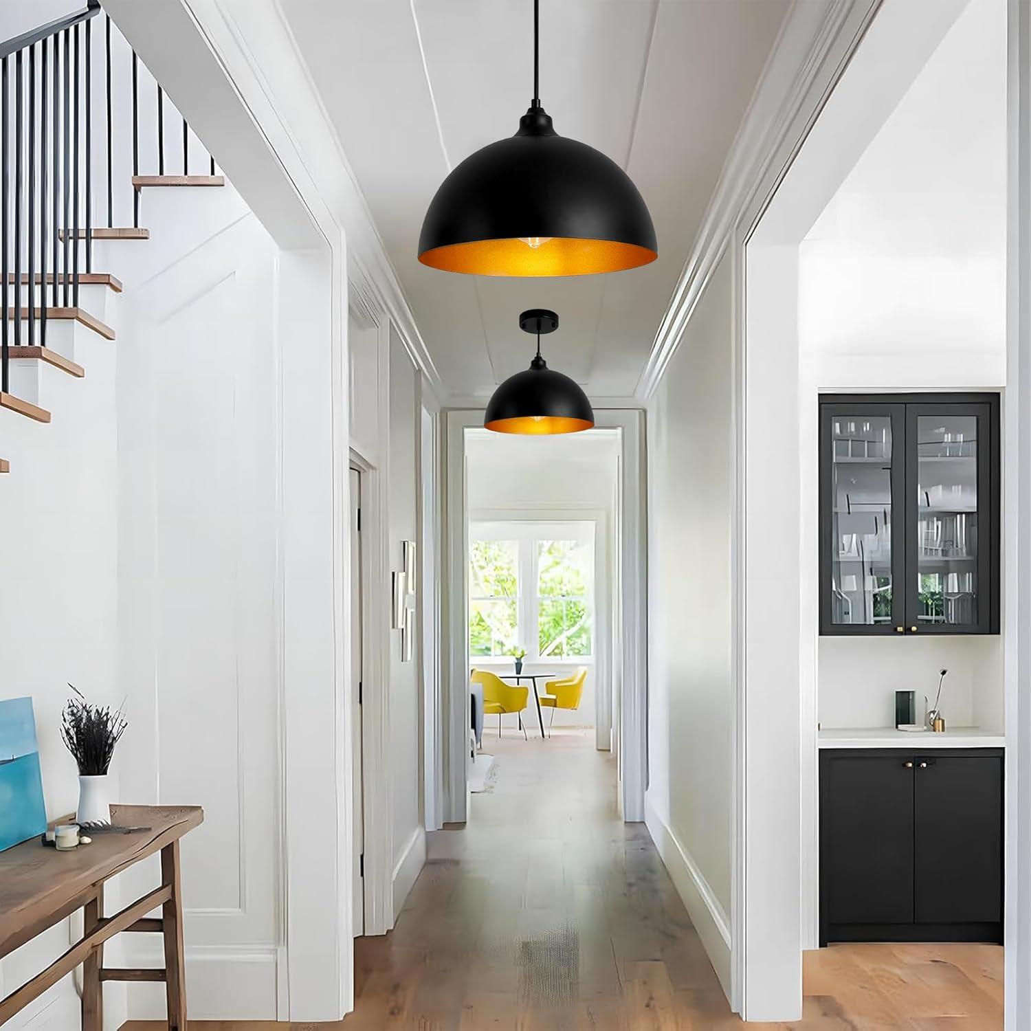 2-Pack Black Pendant Lights, 11.81'' Modern Pendant Lights Kitchen Island, Dome Large Pendant Light for Dining Room Foyer Bedroom Entryway Hallway Light Fixtures