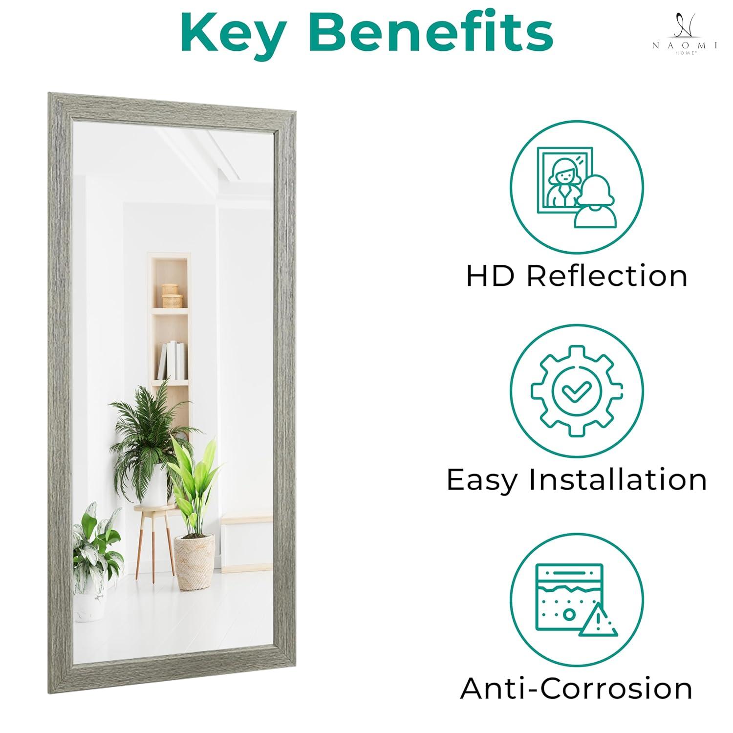 Rustic Green-Gray Full Length Wood Floor Mirror