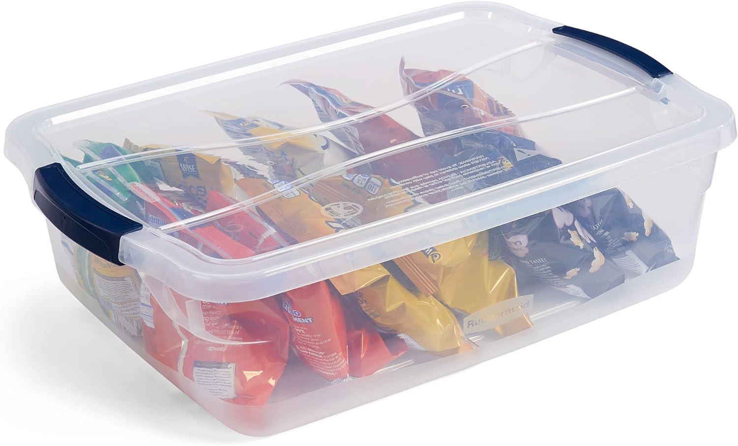 Rubbermaid Cleverstore Clear Latching Stackable Plastic Storage Tote Containers with Lids for Home and Office Organization