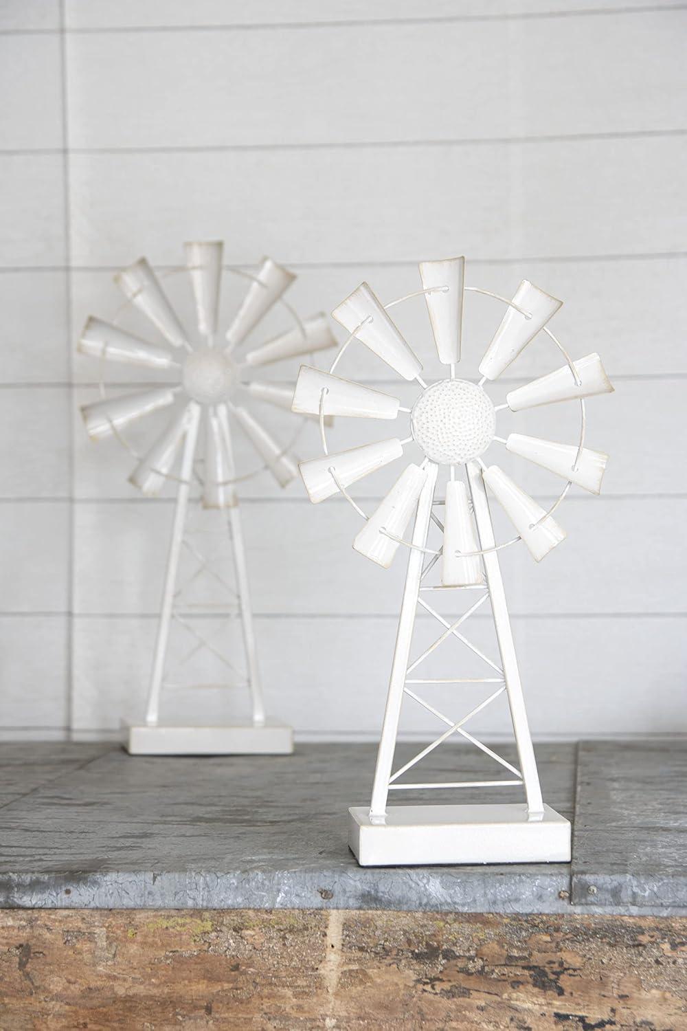Small White Enamel Metal Windmill Table Decor - Foreside Home & Garden