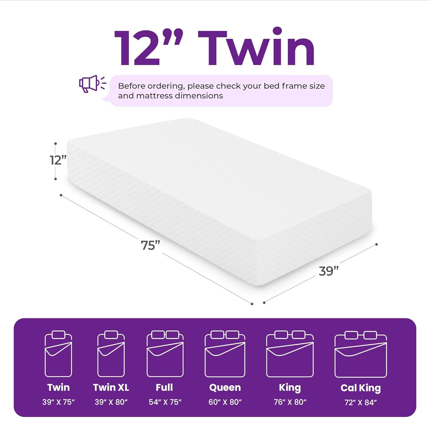 GAESTE 12 Twin Memory Foam Mattress, Cooling Gel, Medium Firm Support, Pressure Relief, Breathable Cover, Mattress in a Box, Adult and Child
