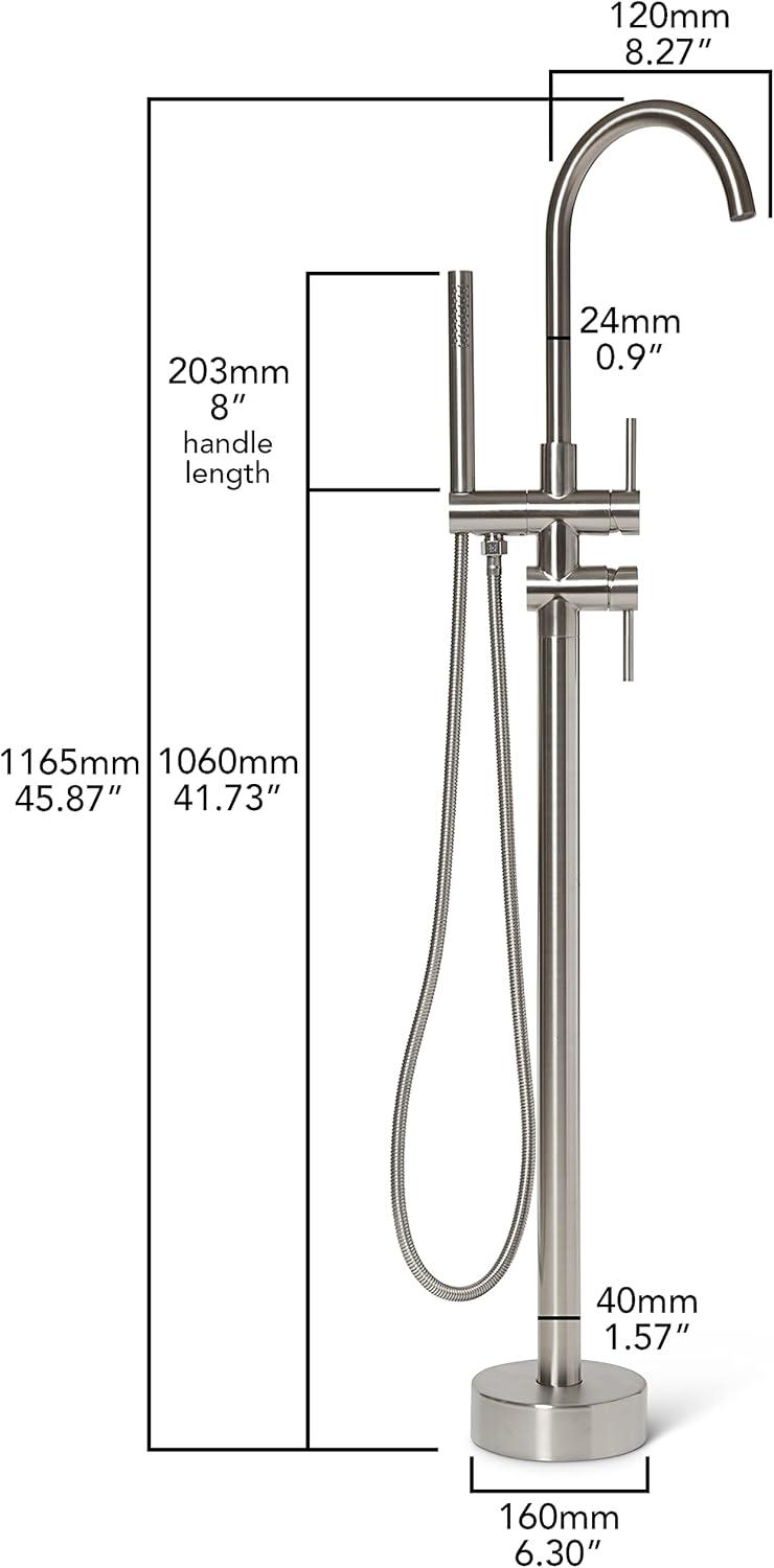 Brushed Nickel Freestanding Tub Filler with Handheld Shower