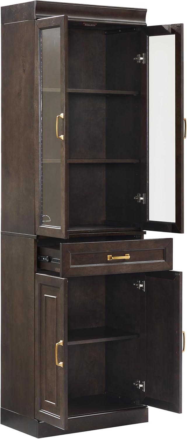Crosley 78" Stanton Glass Door Kitchen Storage Pantry Cabinet Coffee: Traditional Style, Adjustable Shelves