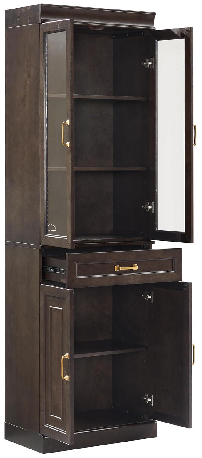 Crosley 78" Stanton Glass Door Kitchen Storage Pantry Cabinet Coffee: Traditional Style, Adjustable Shelves