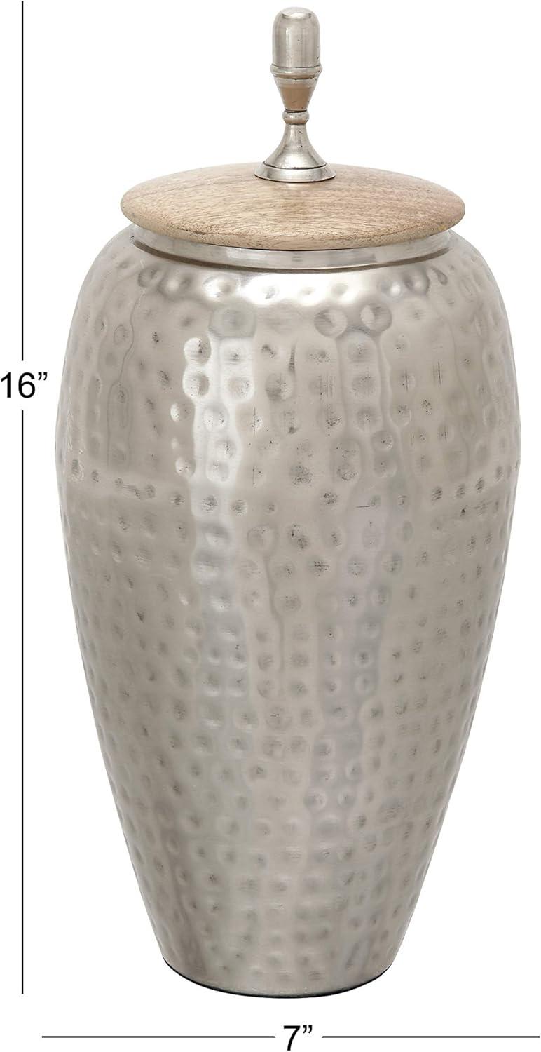 DecMode 7" x 16" Silver Metal Hammered Decorative Jars, 1-Piece