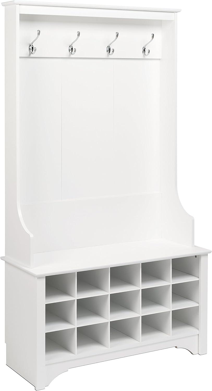 Prepac Wide Hall Tree and Bench with Shoe Storage, White