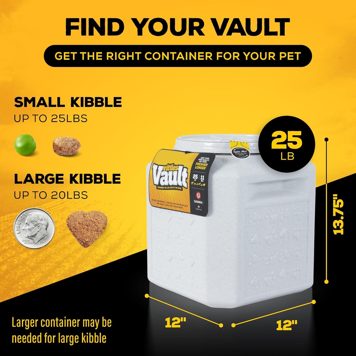 Gamma2 Vittles Vault Outback Pawprint Plastic Dry Pet Food Storage Container for Dogs, Gray, 25 Pound Capacity