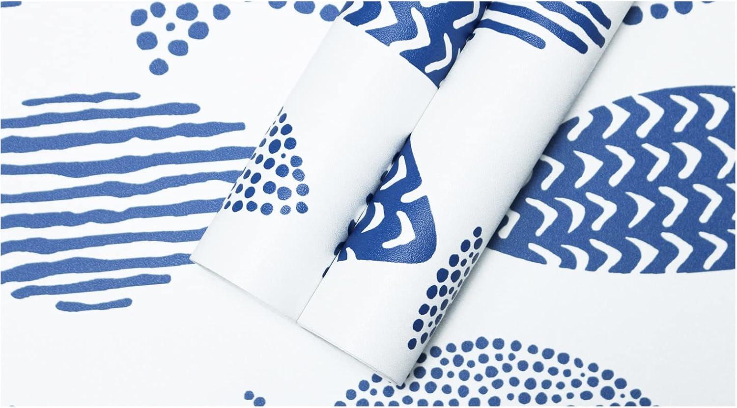 HAOKHOME Peel and Stick Wallpaper Coastal Fish Abstract Underwater World Trellis Navy Blue Removable Contact Paper for Home Bathroom Decorations 17.7in x 32.8ft