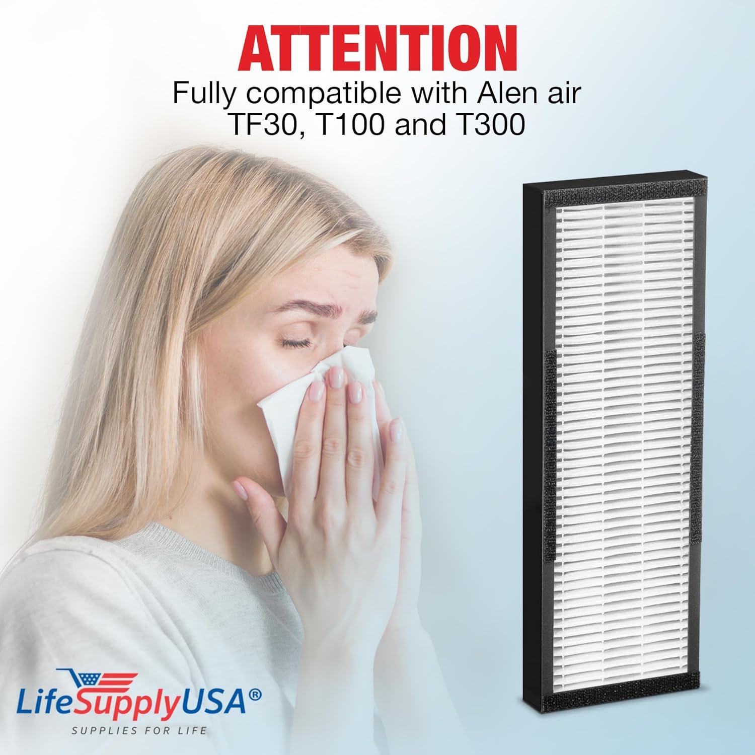 LifeSupplyUSA True HEPA Filter Replacement Compatible with Alen TF30 for T100 and T300 Air Purifier