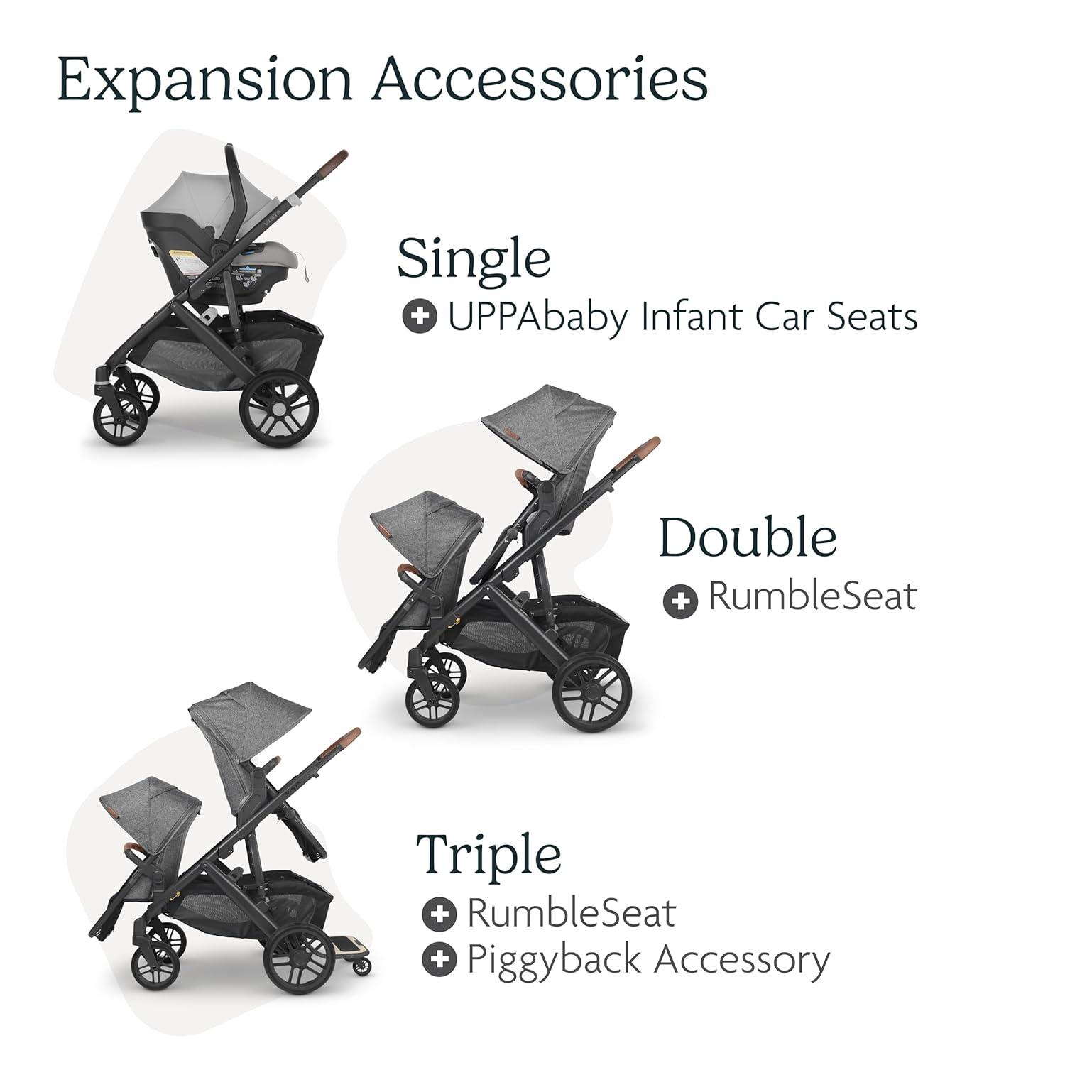 Green Mélange All-Terrain Bassinet Stroller with Leather Accents