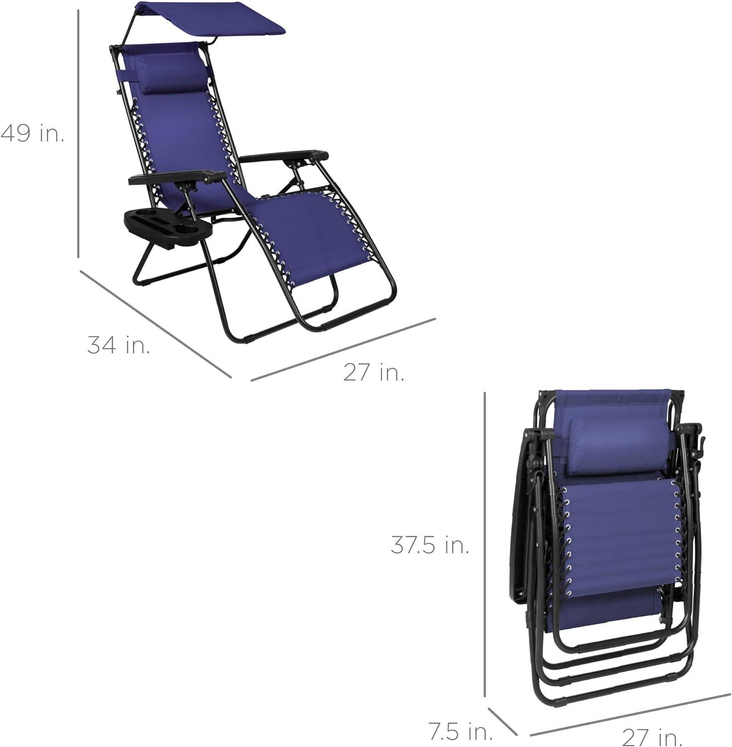 Navy Blue Steel Zero Gravity Recliner with Canopy and Tray