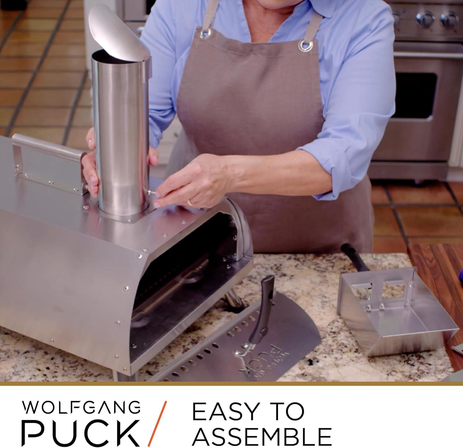 Wolfgang Puck Outdoor Pizza Oven, Durable Stainless Steel, Portable Pizza Oven, Compact Storage, Pellet Pizza Oven Silver