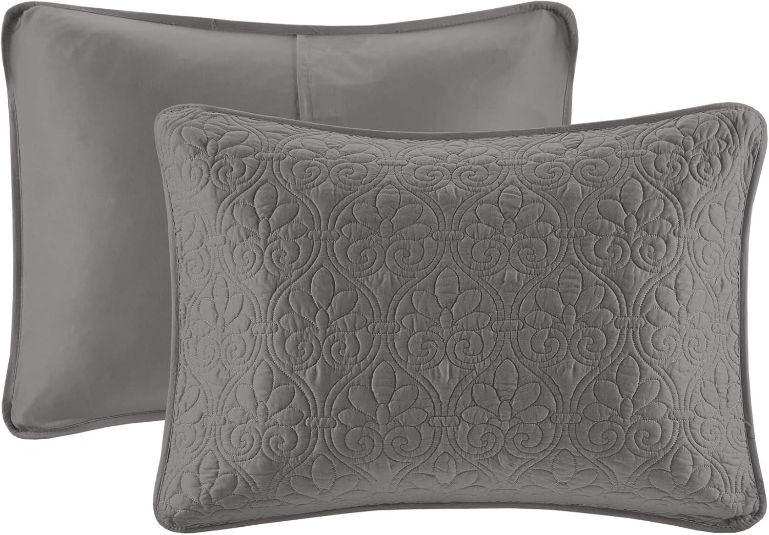 Cottage Charm Dark Grey Reversible Queen Bedspread Set with Classic Stitch