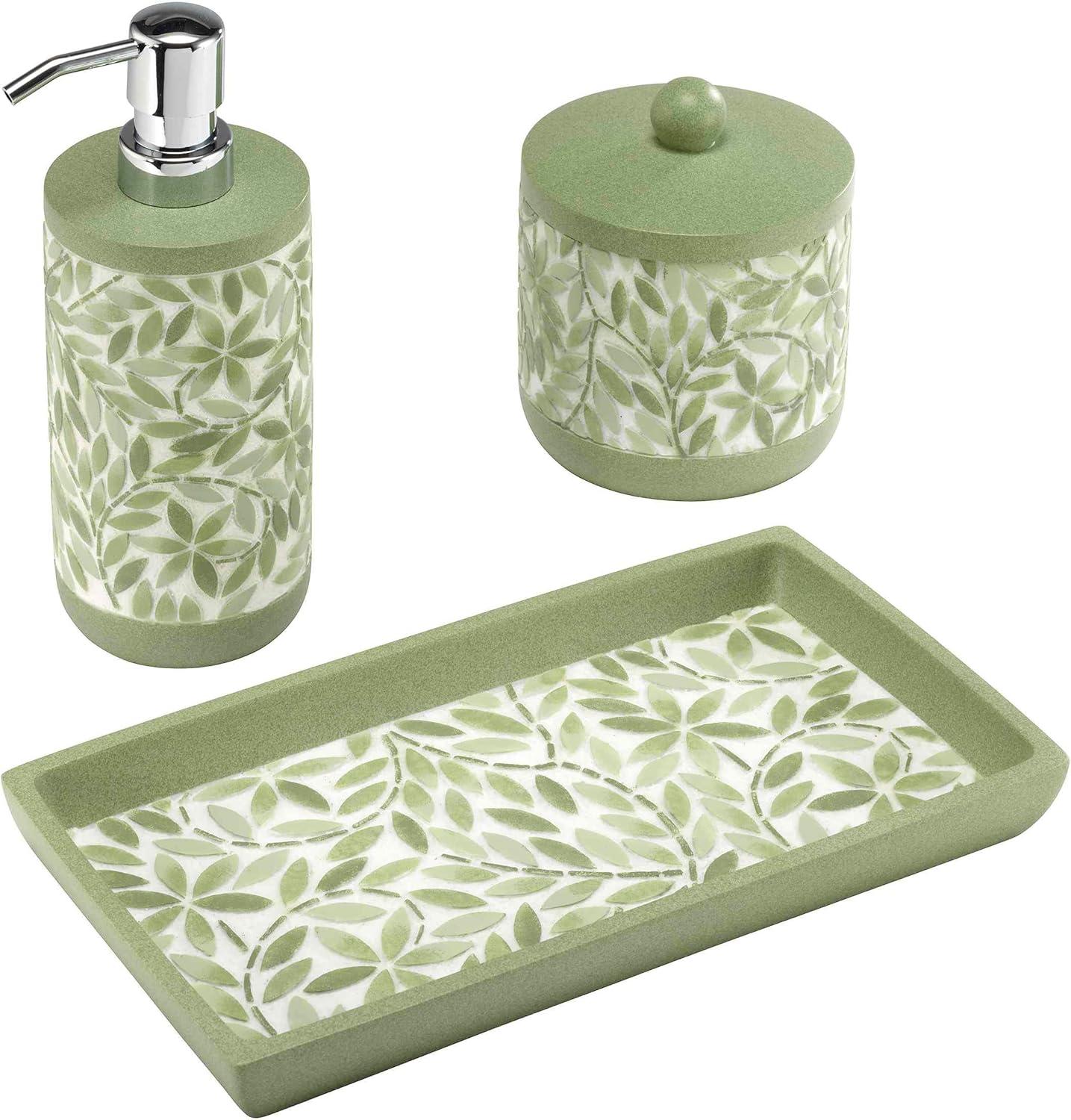 Green Leaf Pattern Resin 3-Piece Vanity Set