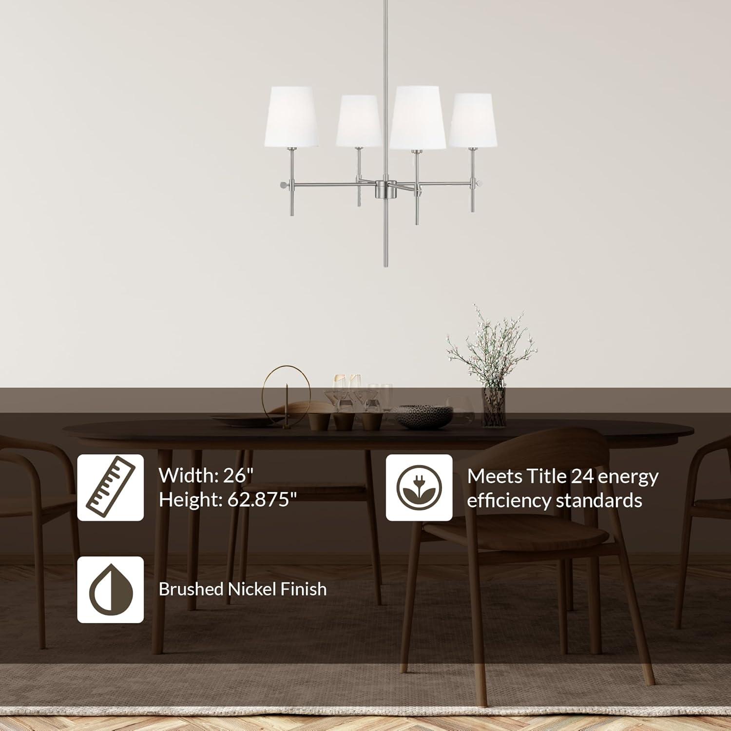 Generation Lighting 4-Light Baker Chandelier Brushed Nickel 3287204-962 | Modern Ceiling Light Fixture for Room Decor| Chandelier for Dining Room or Living Room Uses Standard or LED Light Bulbs