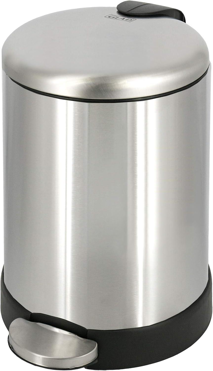 Compact Brushed Stainless Steel Pedal Trash Can with Soft Close Lid