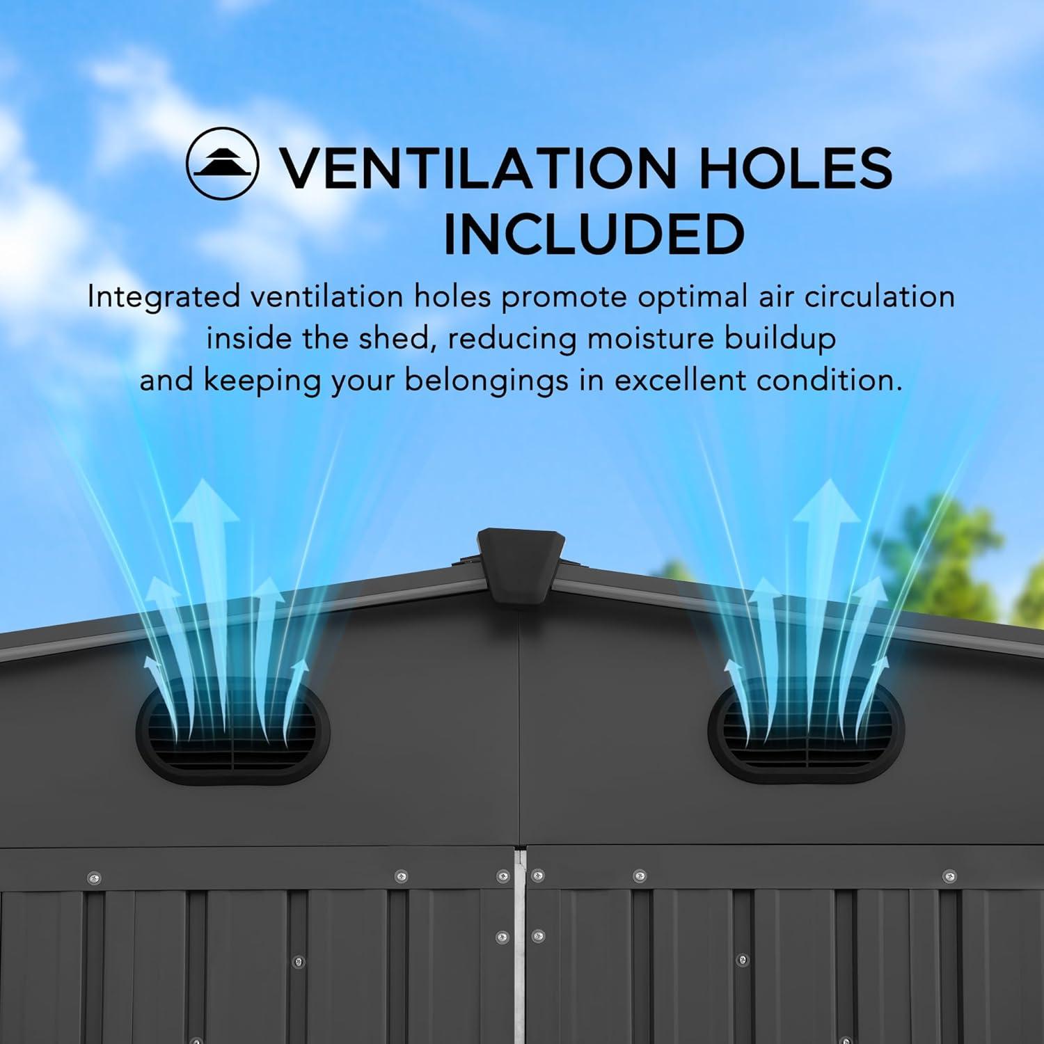 Sunjoy Sunjoy Outdoor Storage Shed 13 x 20 ft. Carport, Patio Metal Utility Large Storage Shed Garage with 2 Doors and 4 Vents, for Car, Truck, Bike, Garbage Can, Tool, Lawnmower