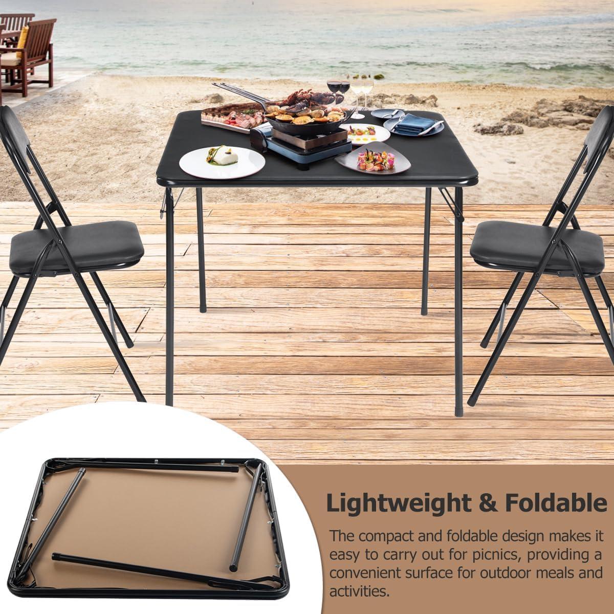 33.5" Black Metal Foldable Square Table for Indoor and Outdoor Use