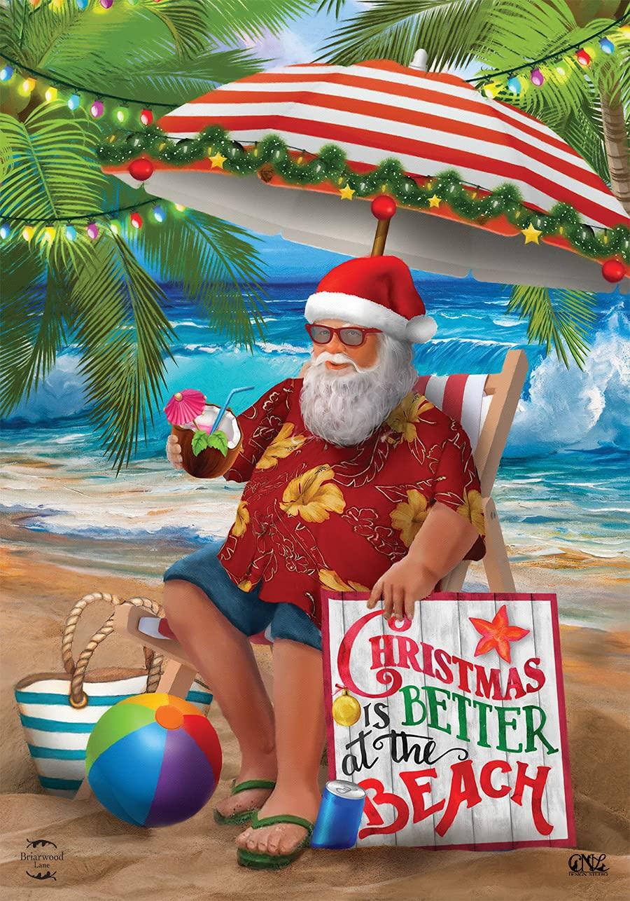 Beach Time Santa Christmas House Flag Nautical Tropical 28" x 40" Briarwood Lane