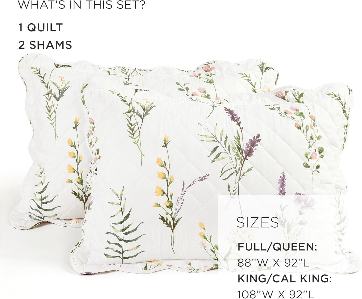 Neutral Multi Floral Microfiber Reversible Full/Queen Quilt Set