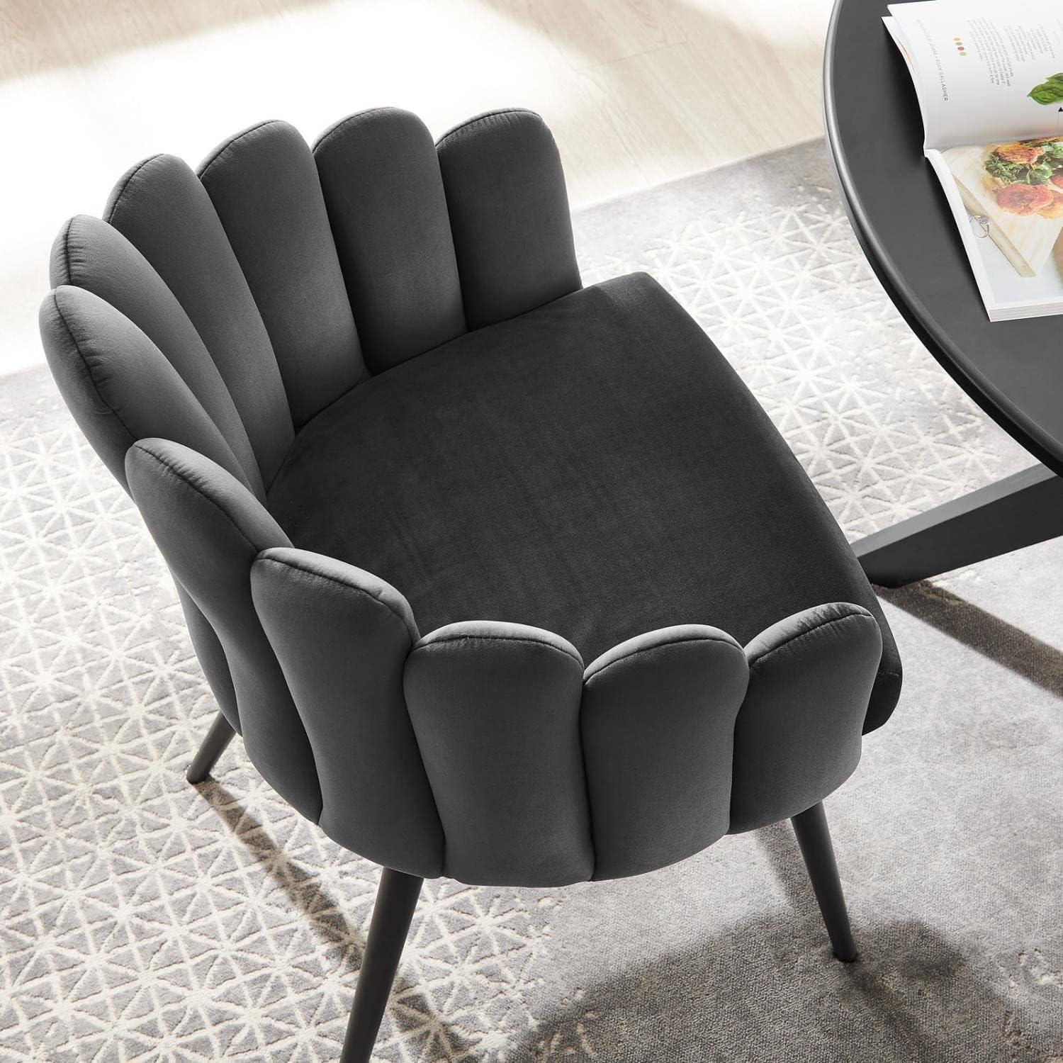 Modway Vanguard 19.5" Scalloped Back Velvet Dining Chair in Black/Charcoal