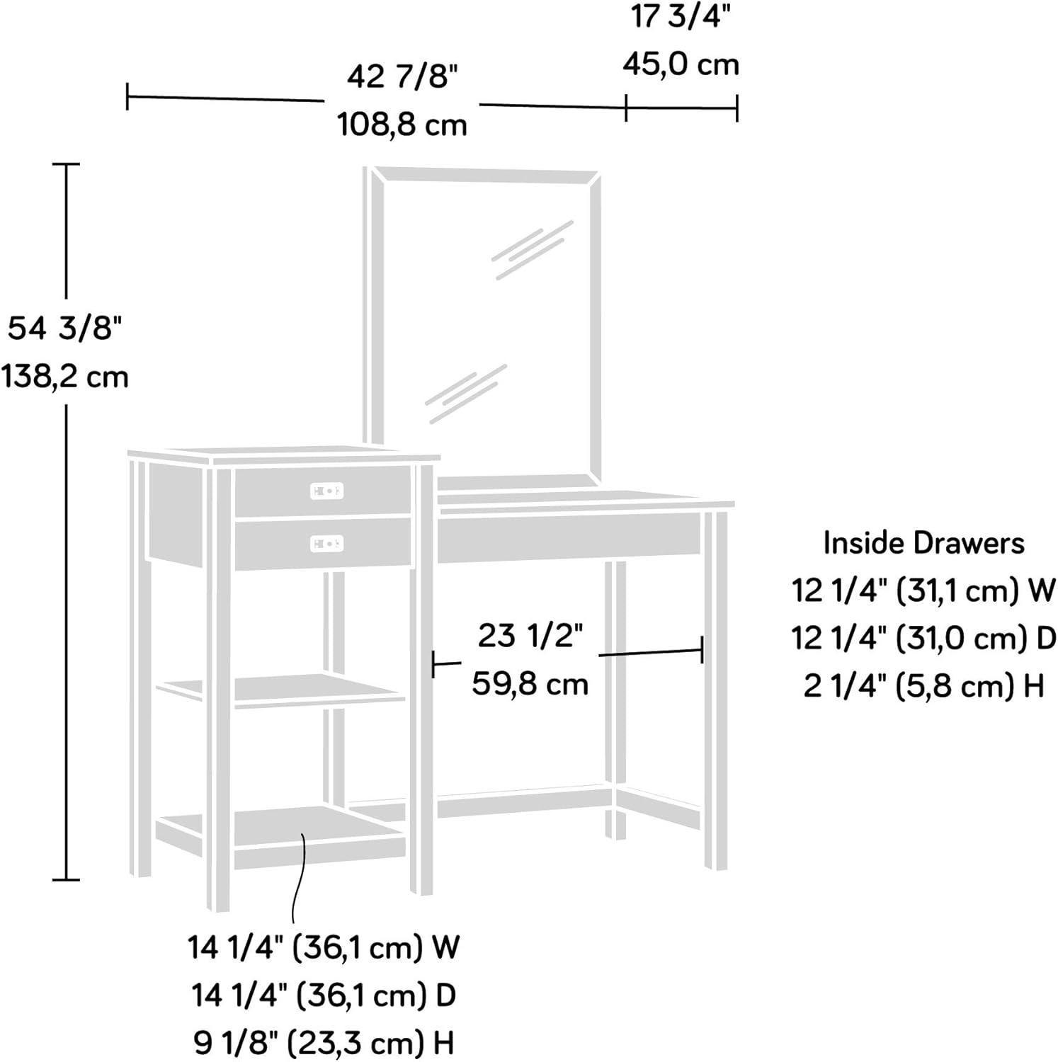 Soft White and Lintel Oak Bedroom Vanity with Mirror