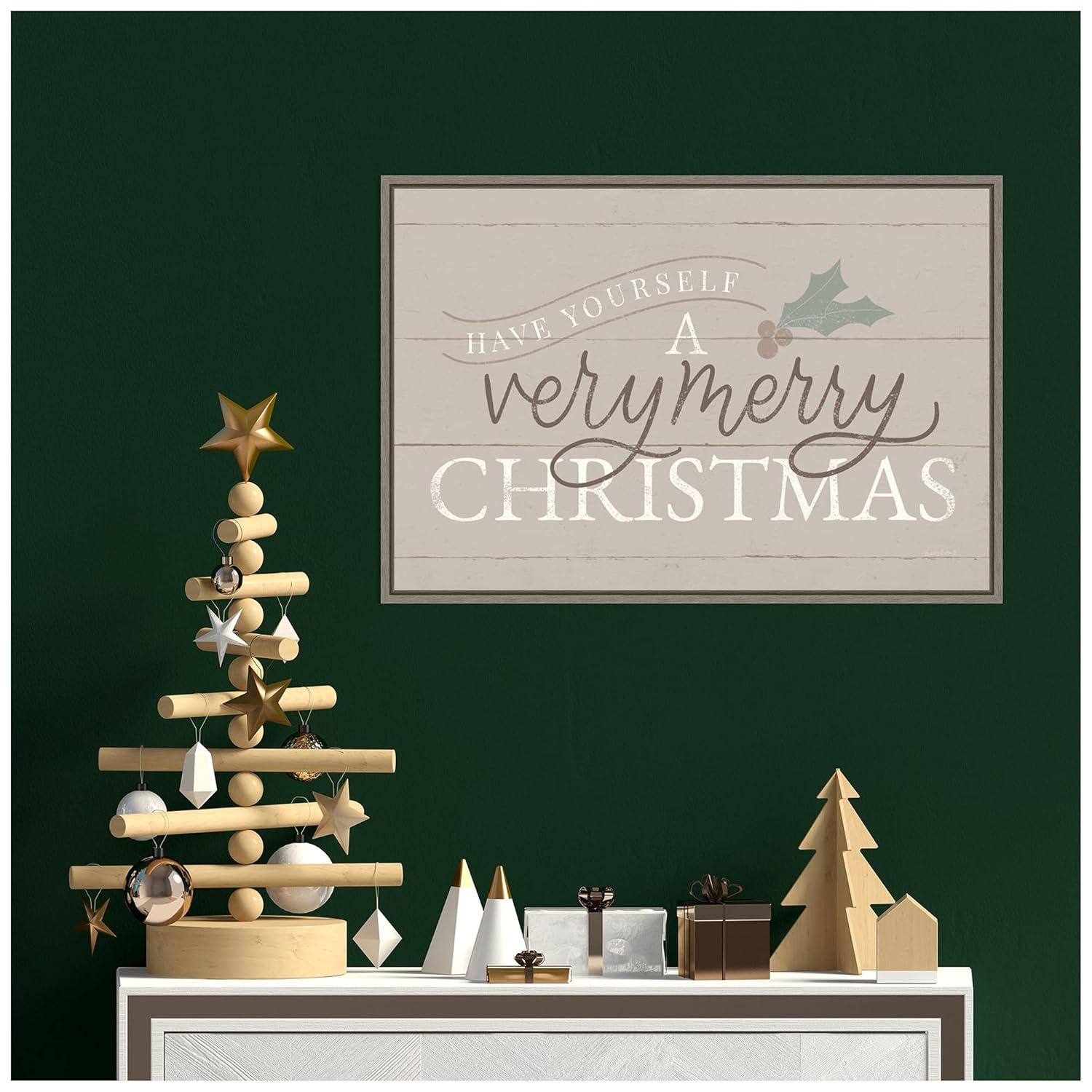 23" x 16" Vintage Christmas IV Neutral Framed Wall Canvas - Amanti Art