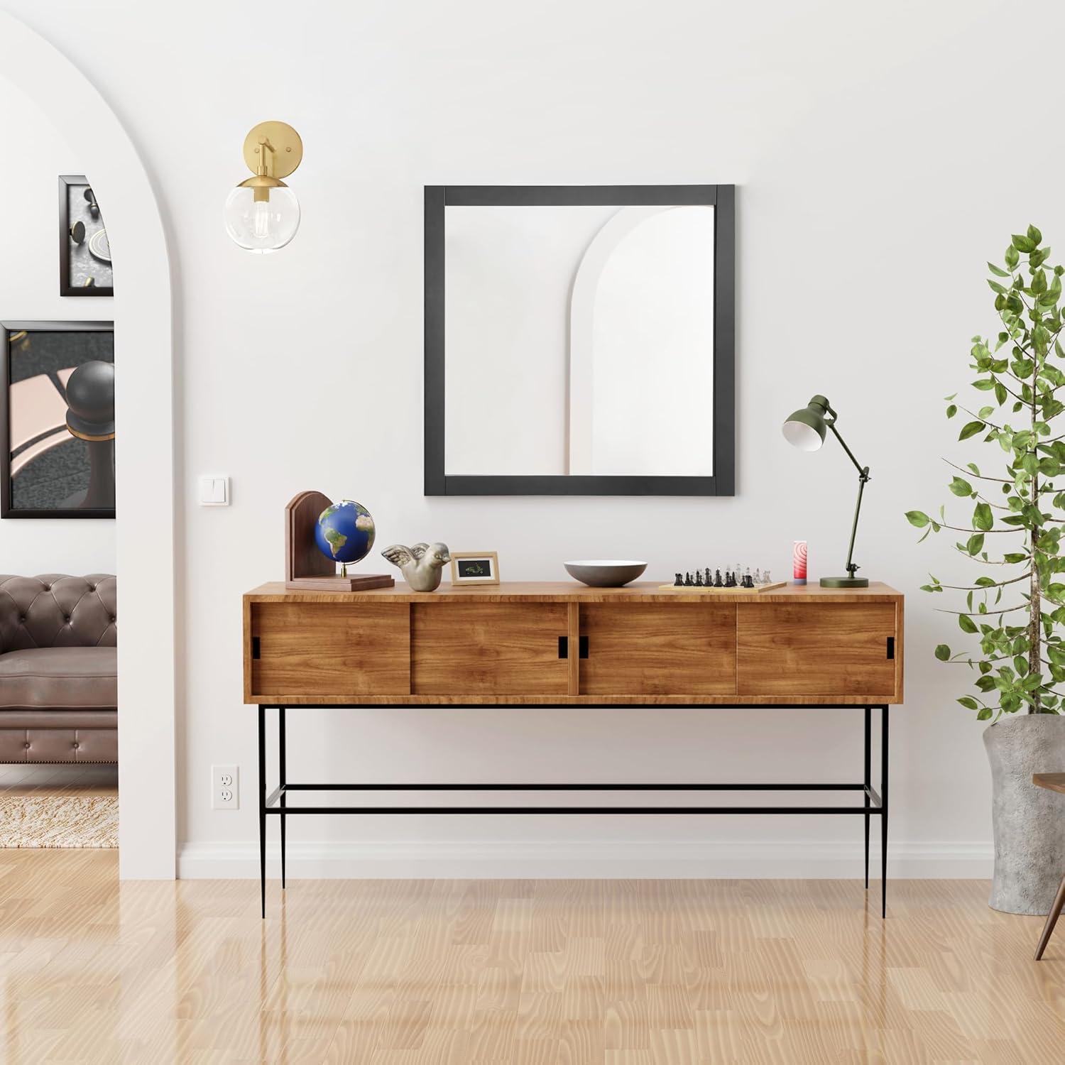 Shorewood Square Bathroom Mirror, 30" H x 30" L, Soft Matte Black, Solid Wood Framed, Decorative Vanity or Entryway Accent – Design House, 589655