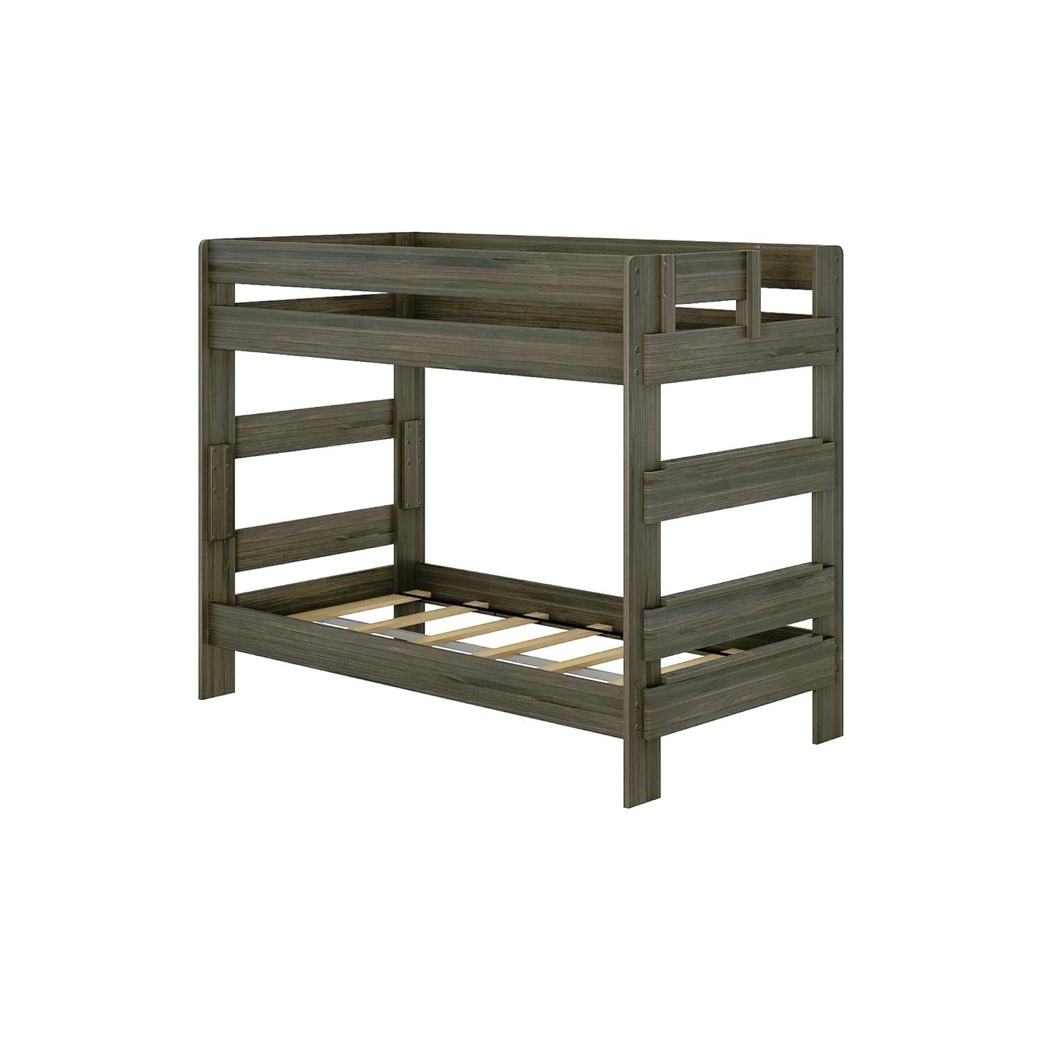 Max & Lily Twin over Twin Bunk Bed, Farmhouse Solid Wood Bunk Beds for Kids, Barnwood Brown
