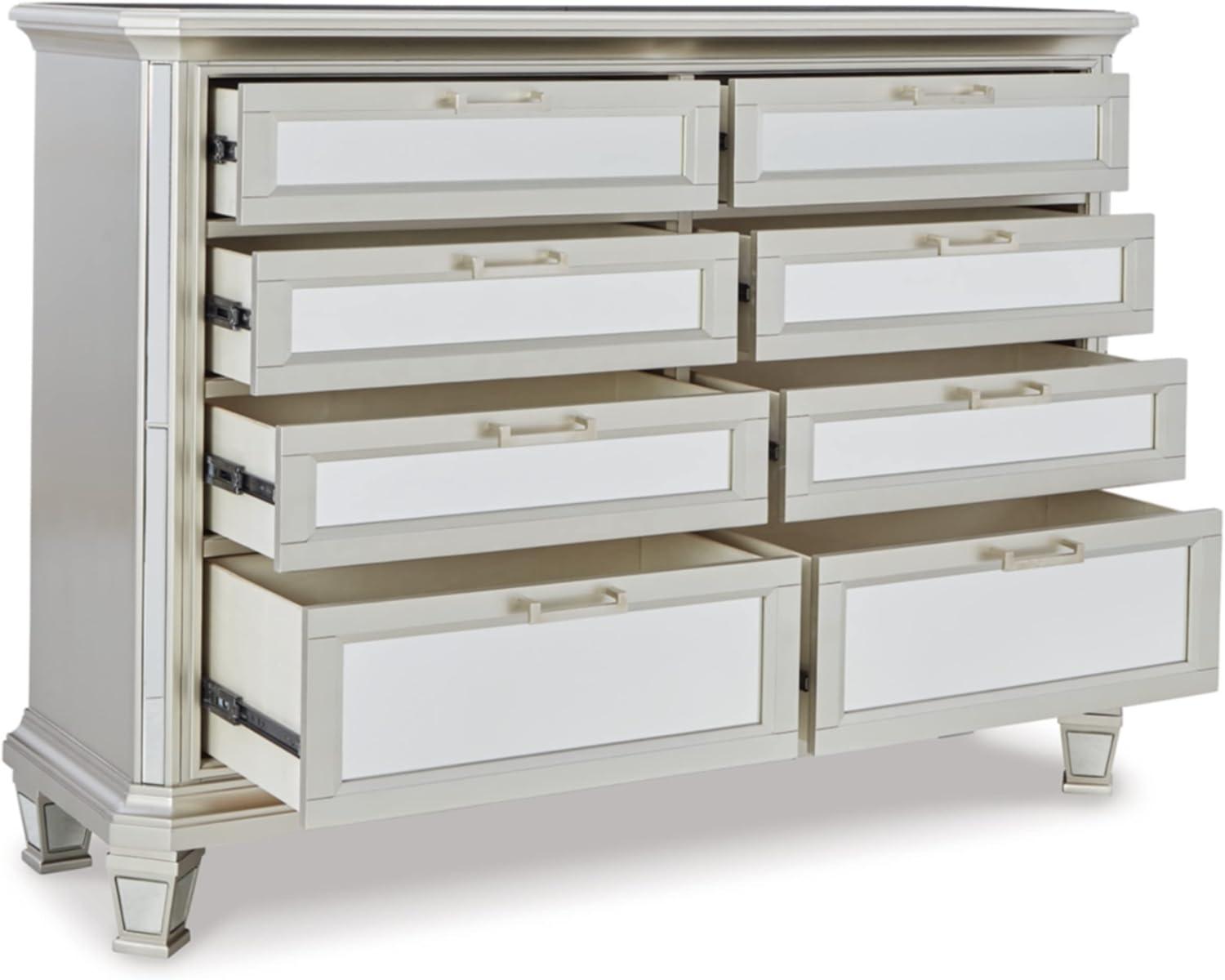 Silver Glam 8-Drawer Dresser with Mirror Accents