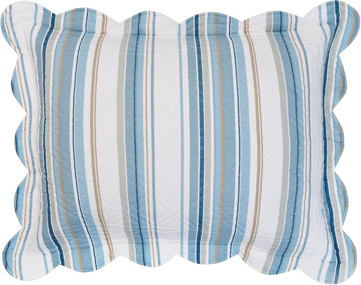 BrylaneHome Florence Sham - King, Blue Stripe