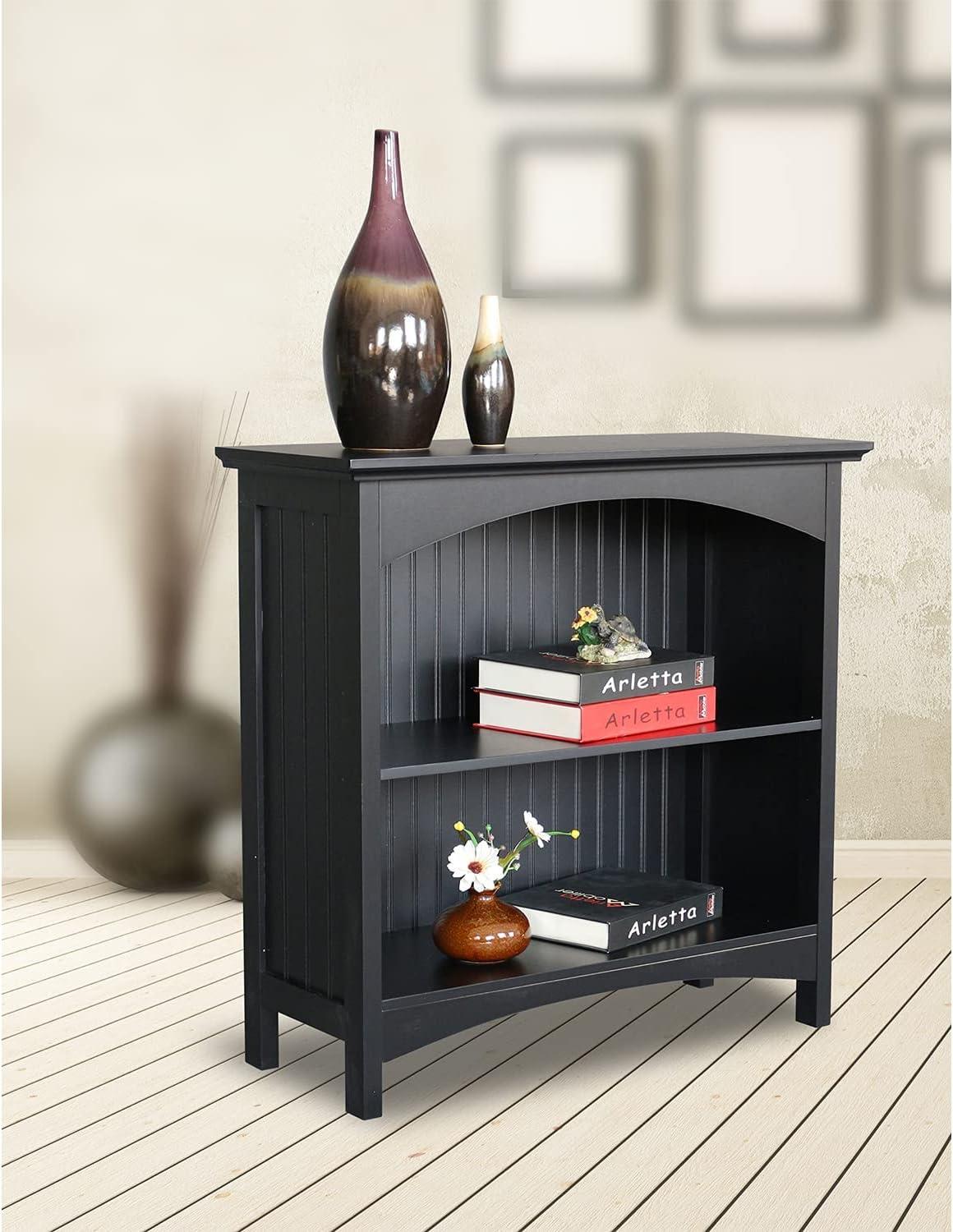 Black MDF 2-Tier Bookcase with Arched Supports