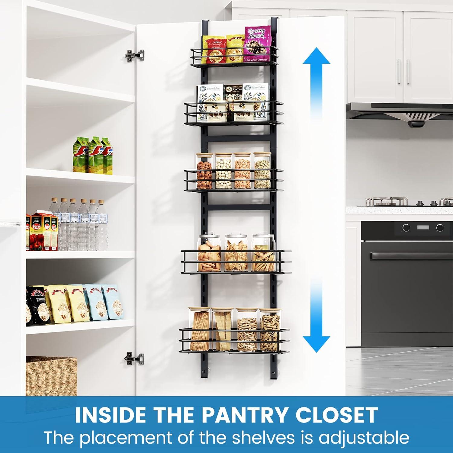 Adjustable Black Metal 5-Tier Over Door Pantry Organizer