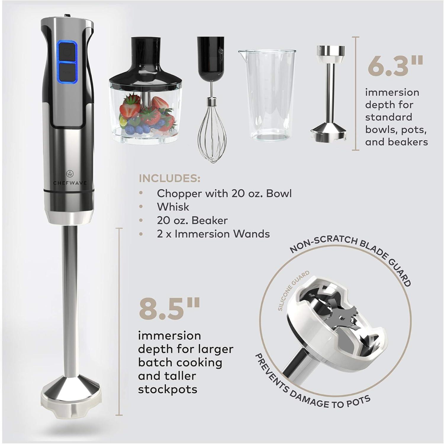 ChefWave 500W Black Stainless Steel 9-Speed Immersion Blender Set