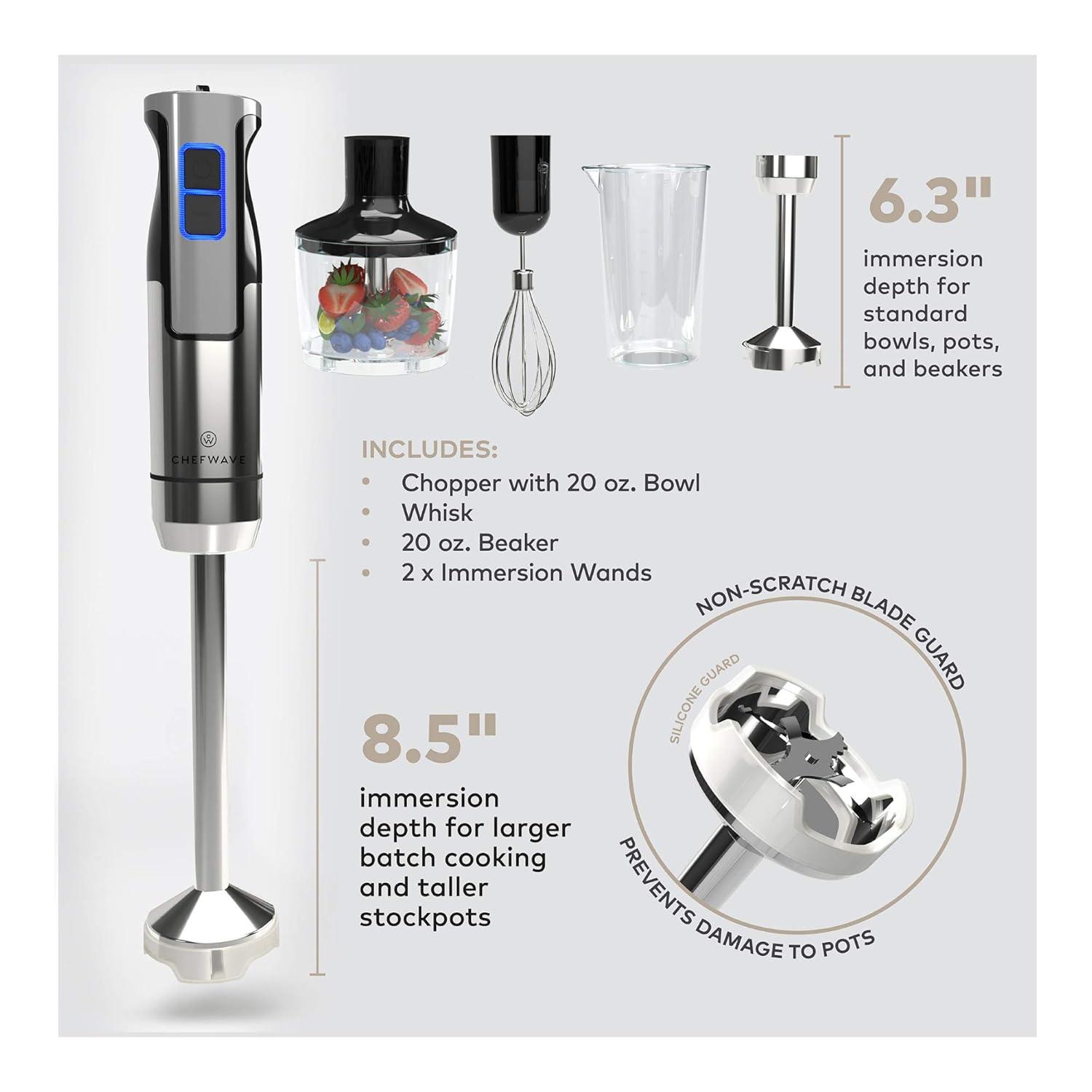 ChefWave Intermix 500-Watt 9-Speed Immersion Hand Blender with Attachments