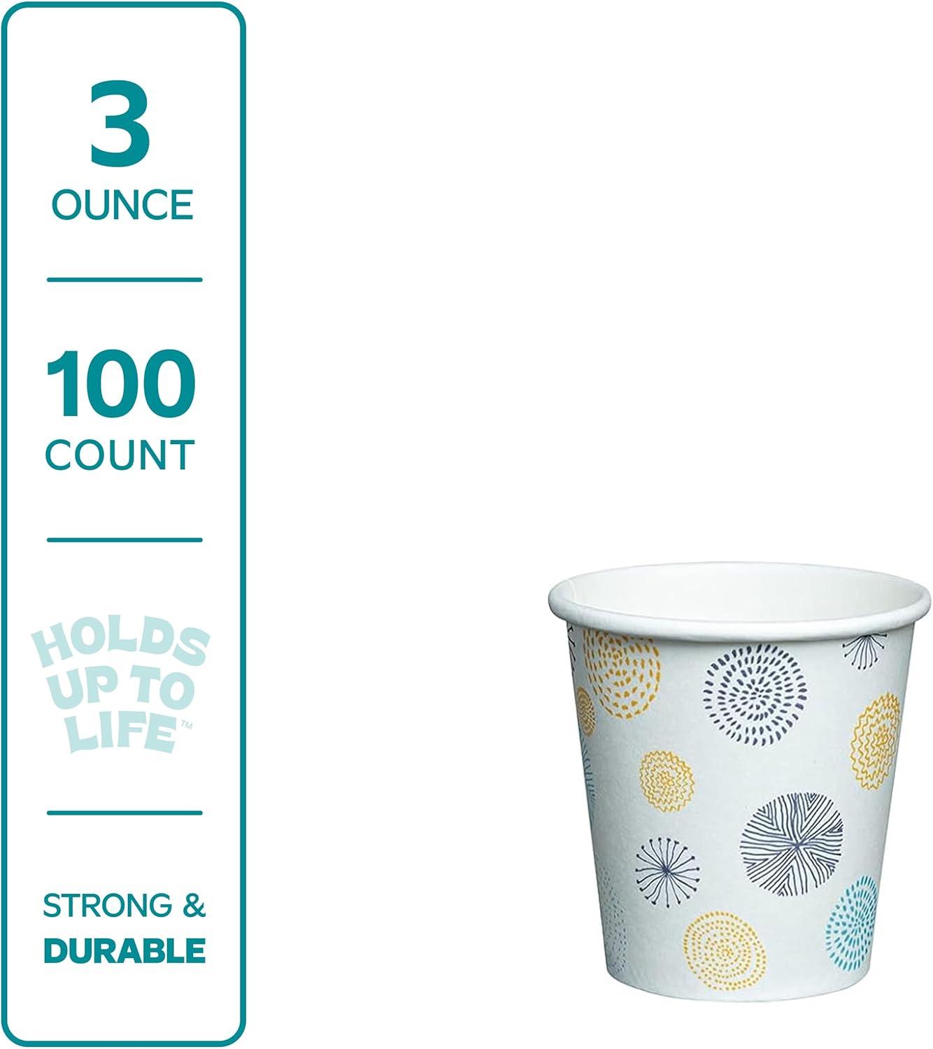 GUSTO [3 oz. - 100 Count Small Paper Cups, Disposable Mini Bathroom Mouthwash Cups - Eco-Friendly and Versatile - Floral