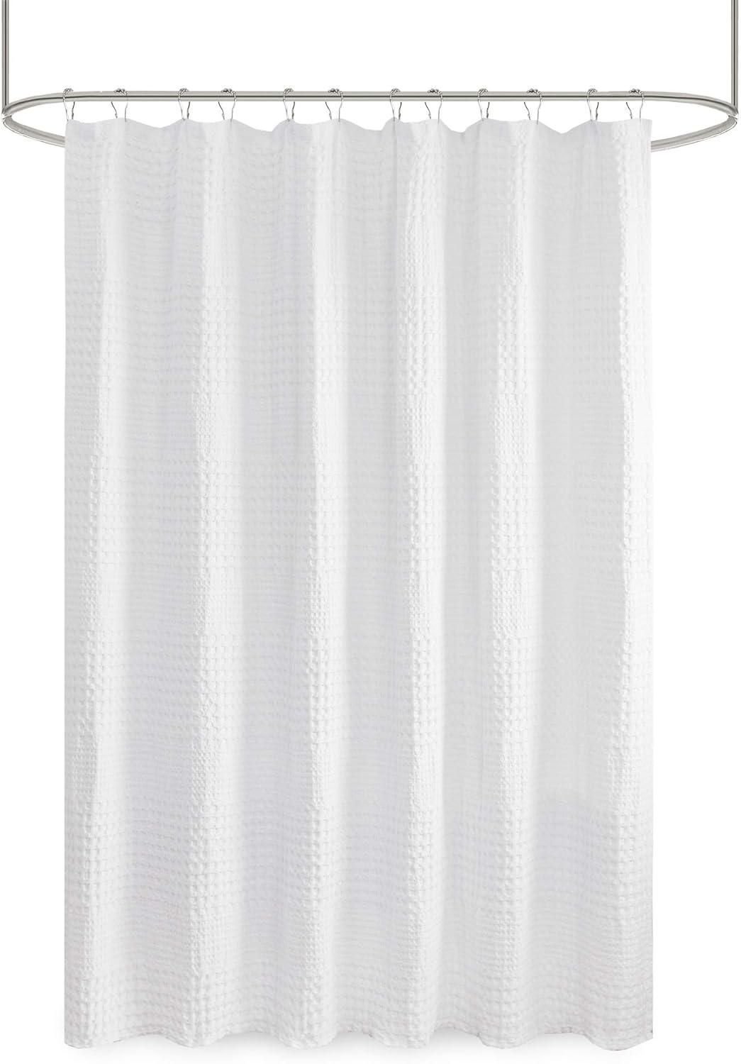 White Waffle Weave Cotton Shower Curtain