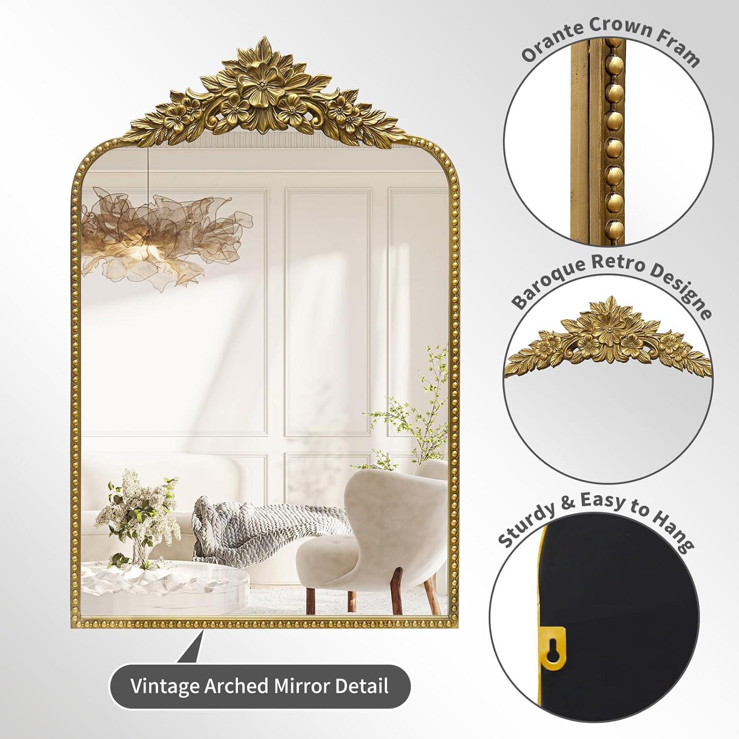 Gold Arched Baroque Ornate Wall Mirror 36" x 24"