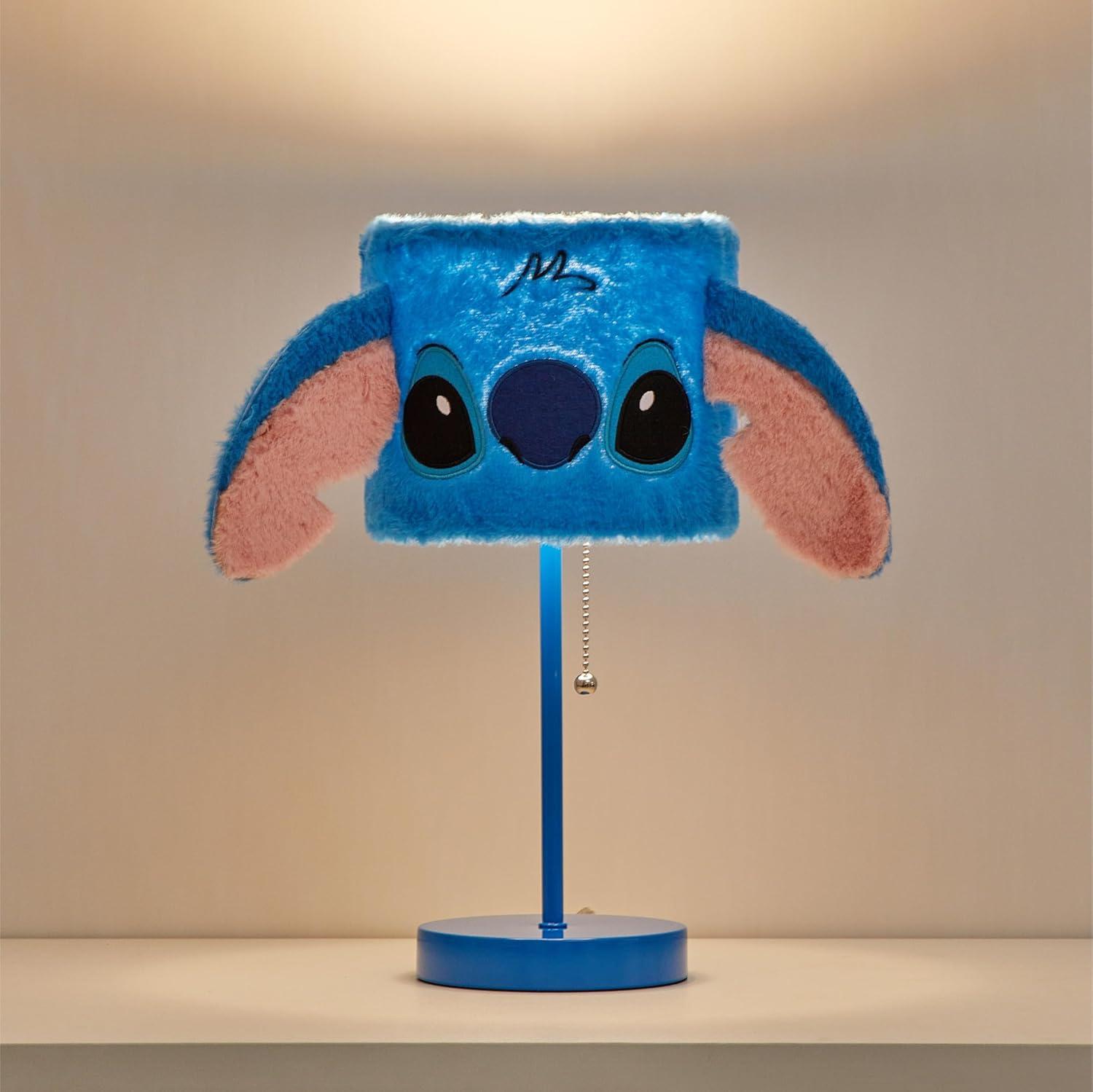 Idea Nuova Disney Stitch Plush Table Lamp,15.5" Figural Lamp with Soft Shade & Pull Chain,Kids Bedroom or Nursery Nightstand Light,Blue