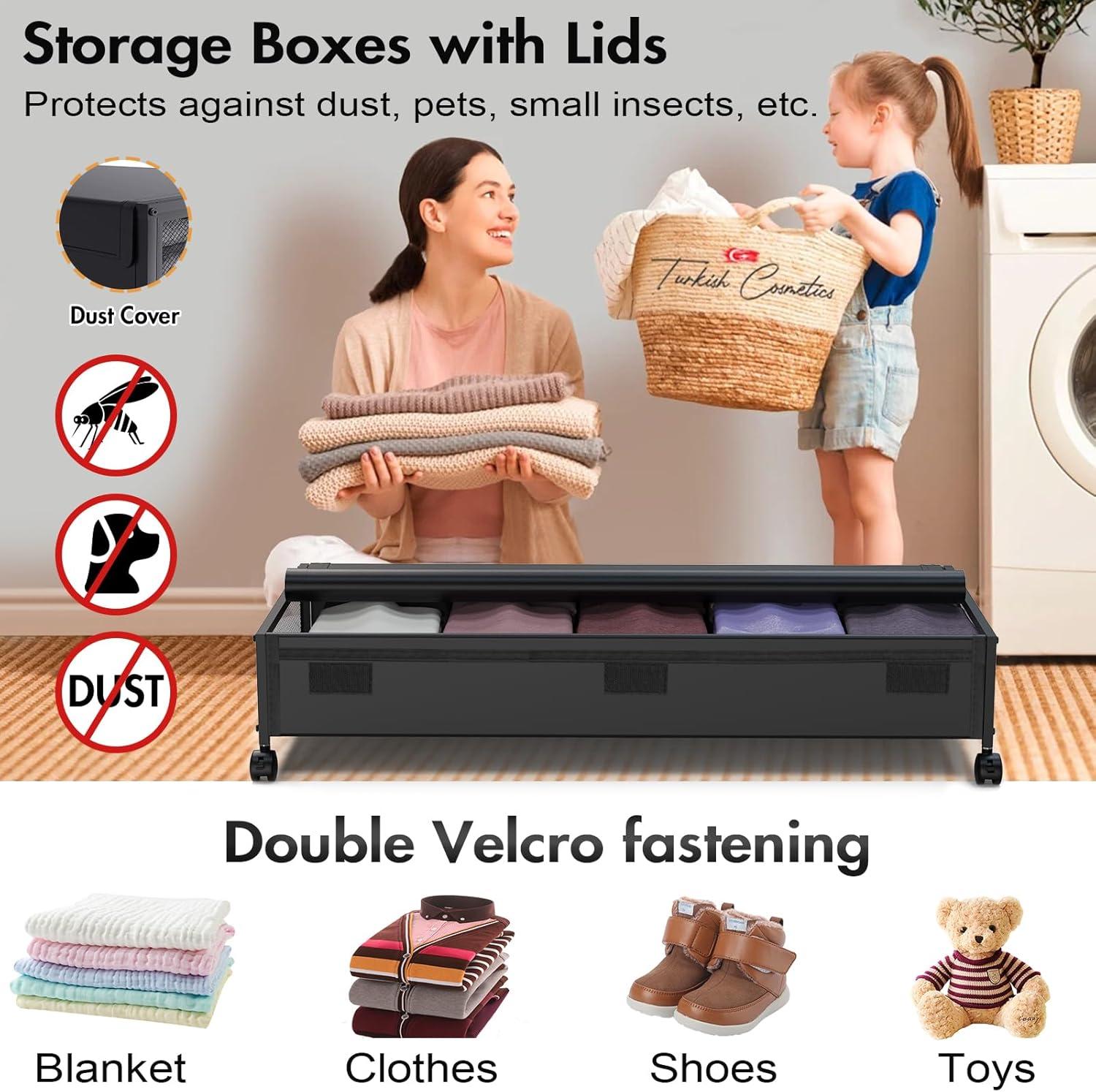 Rebrilliant 2Pack Lengthen Underbed Storage Containers with Wheels
