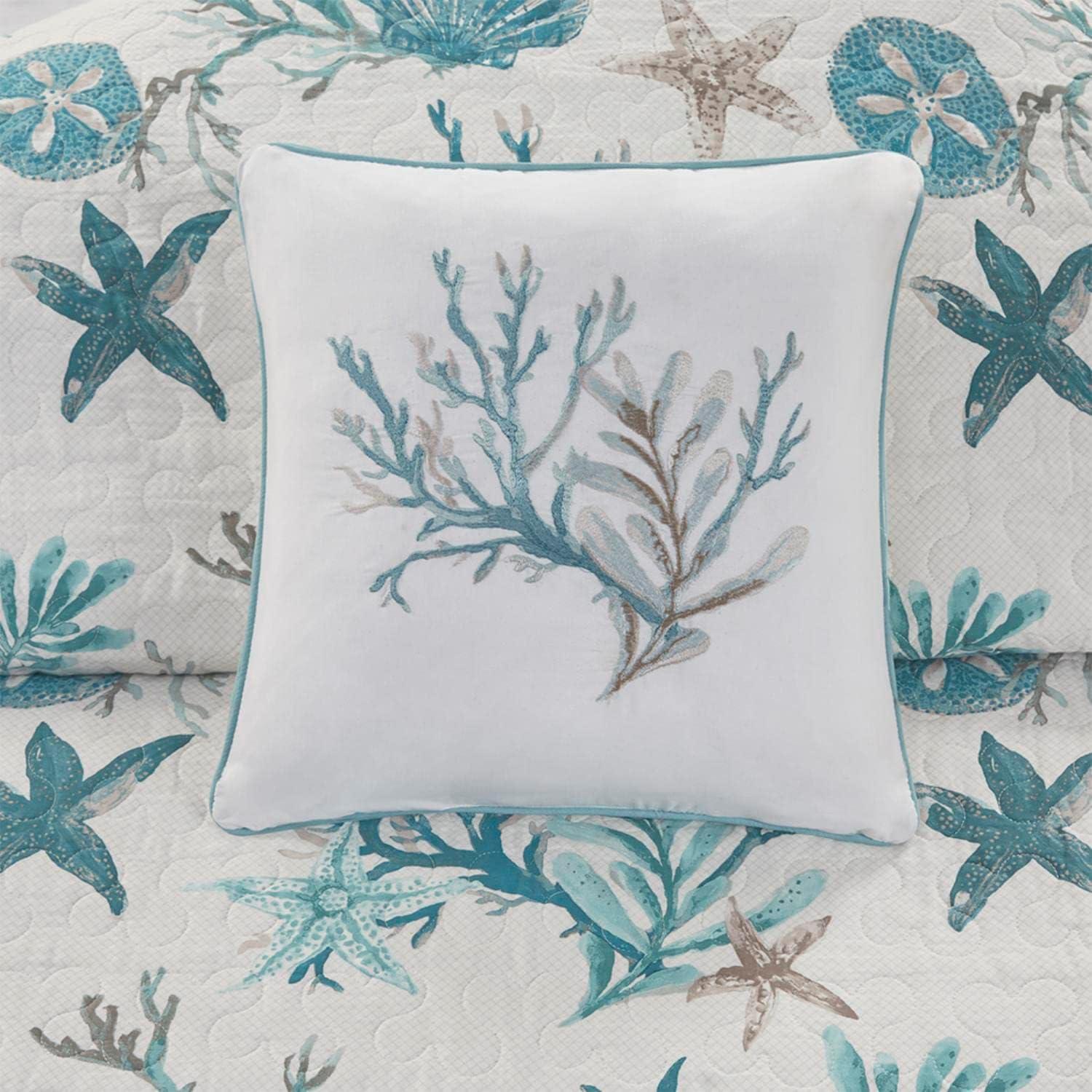 Madison Park Pebble Beach Cotton Sateen 210 TC Reversible 6 Piece Quilt Set with Throw Pillows