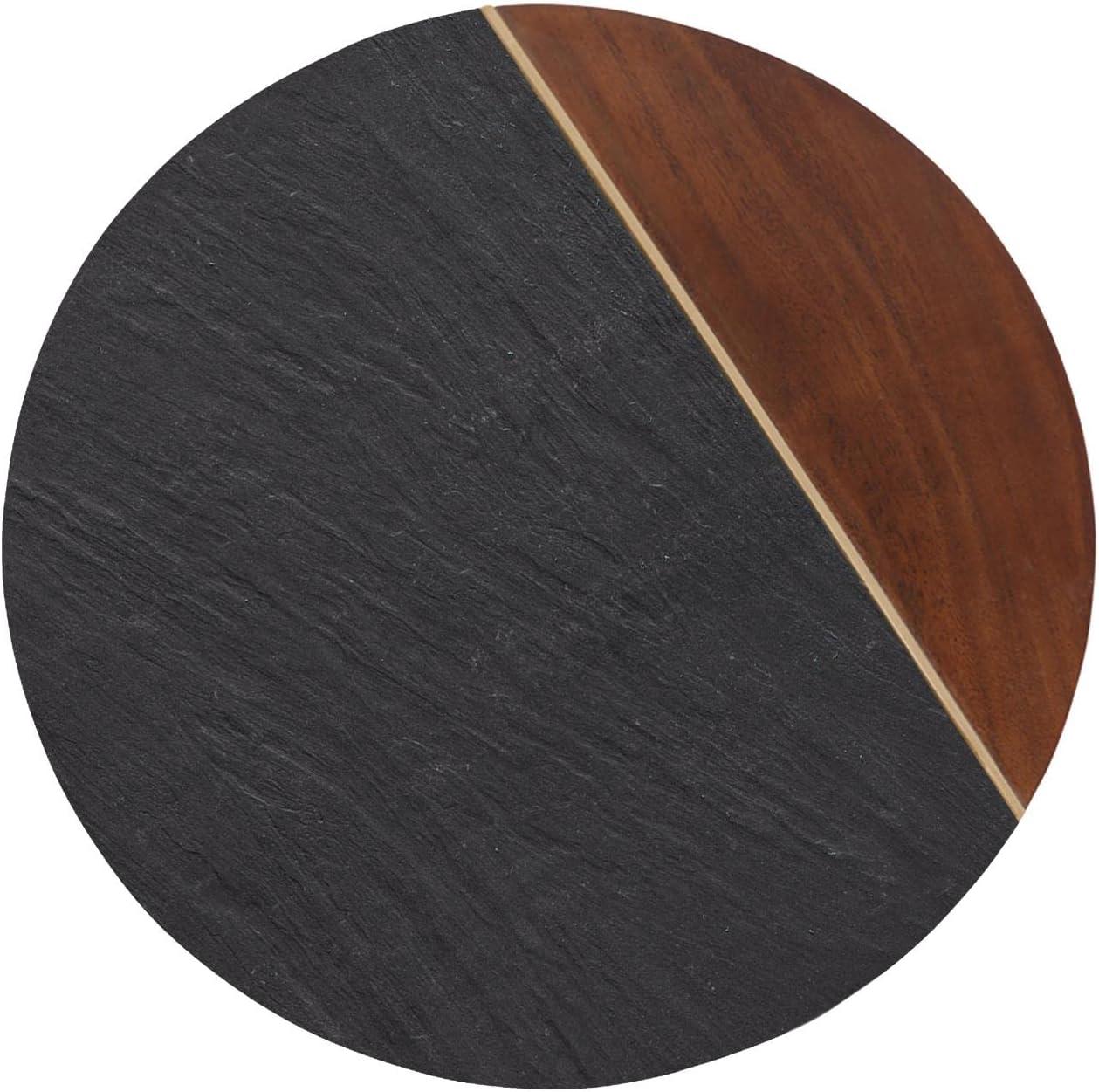 Caspian Slate/Natural Matte Finish Round Accent End Table with Brown wood detail