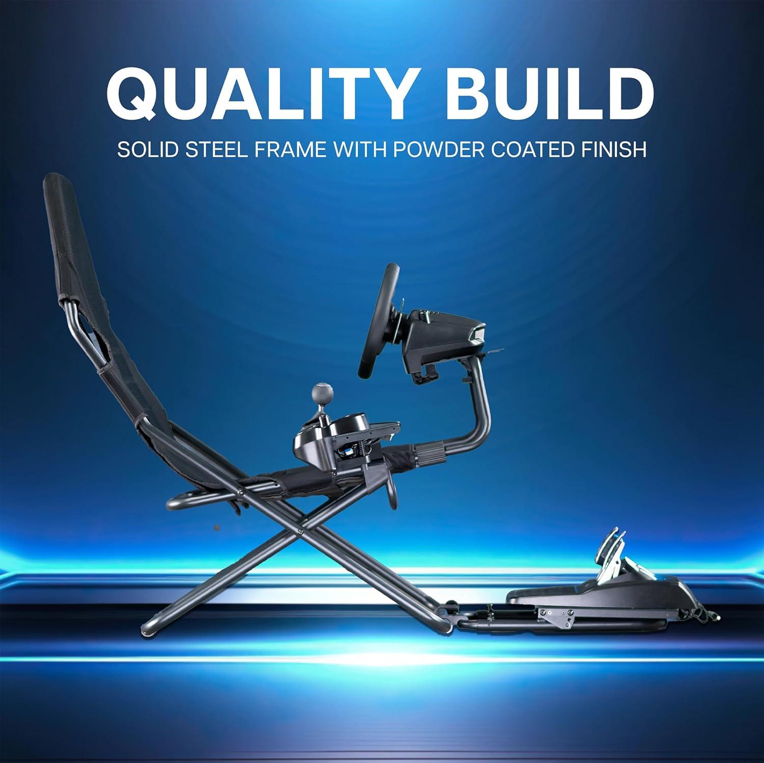 Vivo Black Folding Racing Simulator Cockpit With Wheel Stand