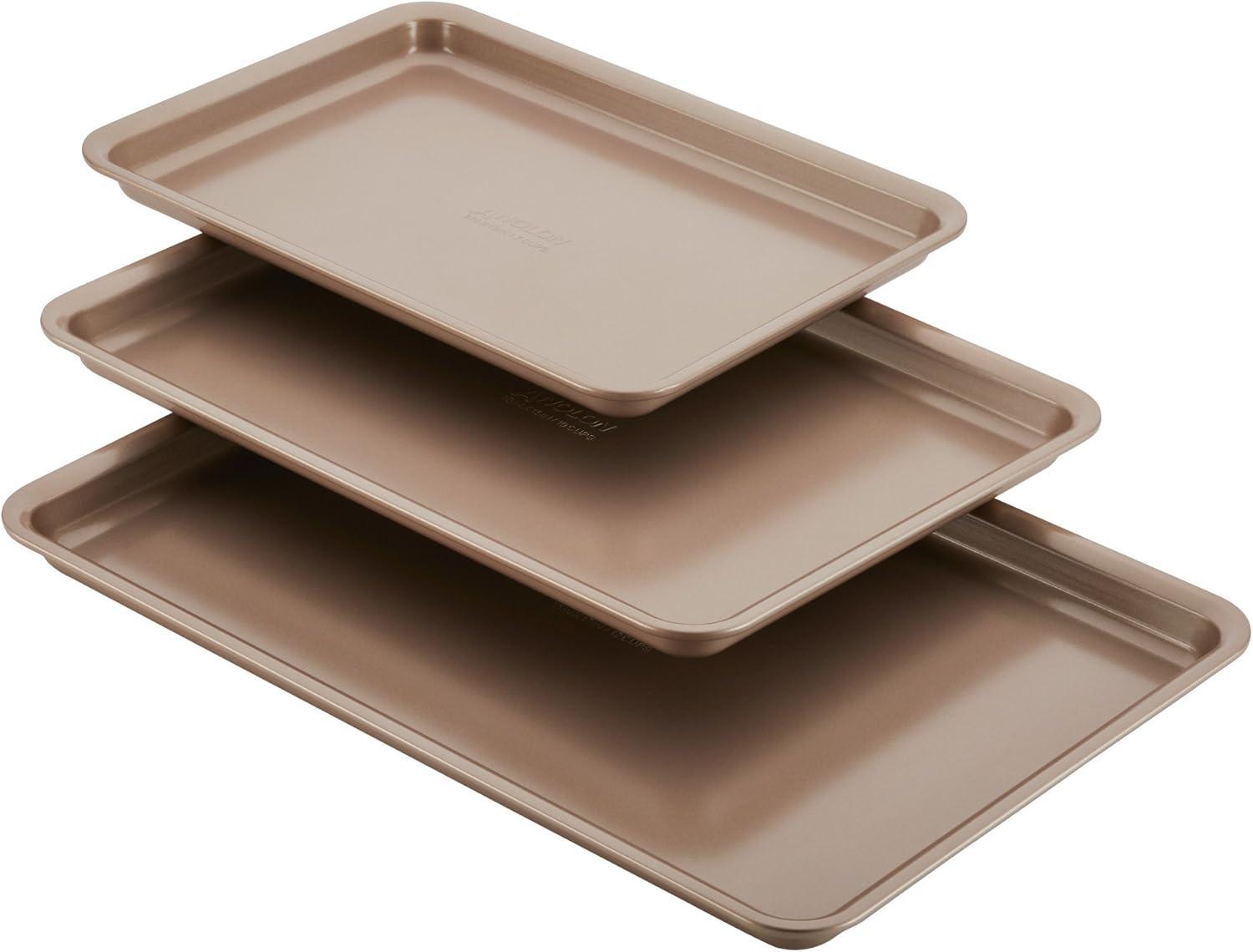 Anolon Nonstick Bakeware 3-Piece Cookie Pan Set, Bronze