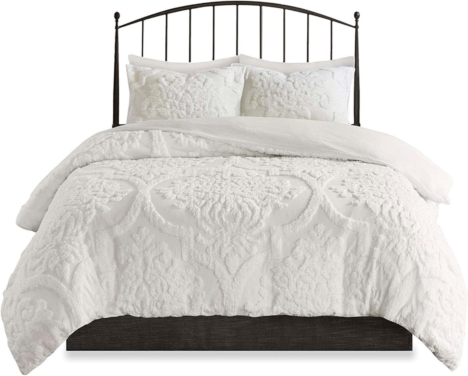 Viola Tufted Cotton Chenille Damask 3 Piece Duvet Set